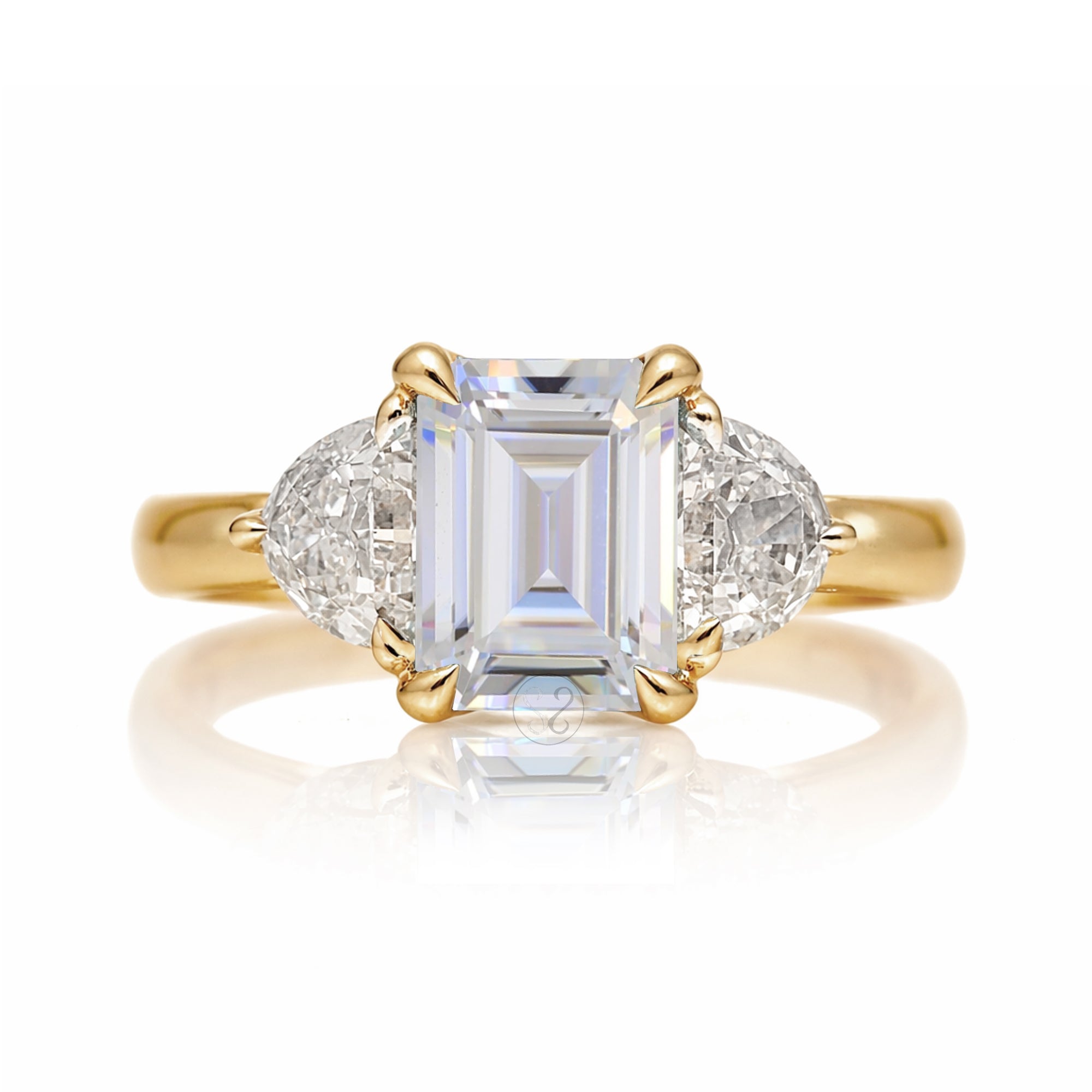 The Farah Emerald Cut Moissanite Half Moon Ring