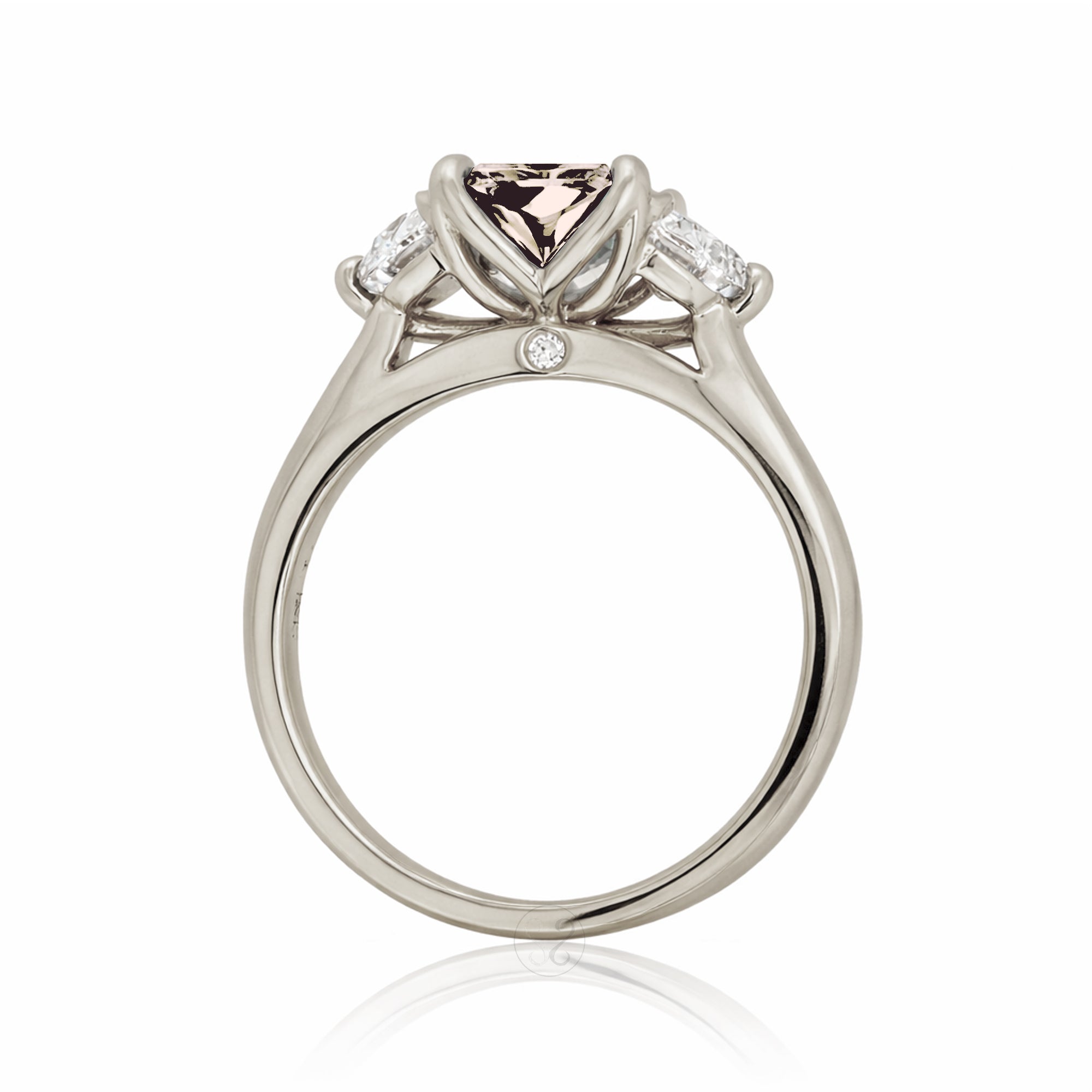Past present future morganite half moon diamond engagement ring white gold