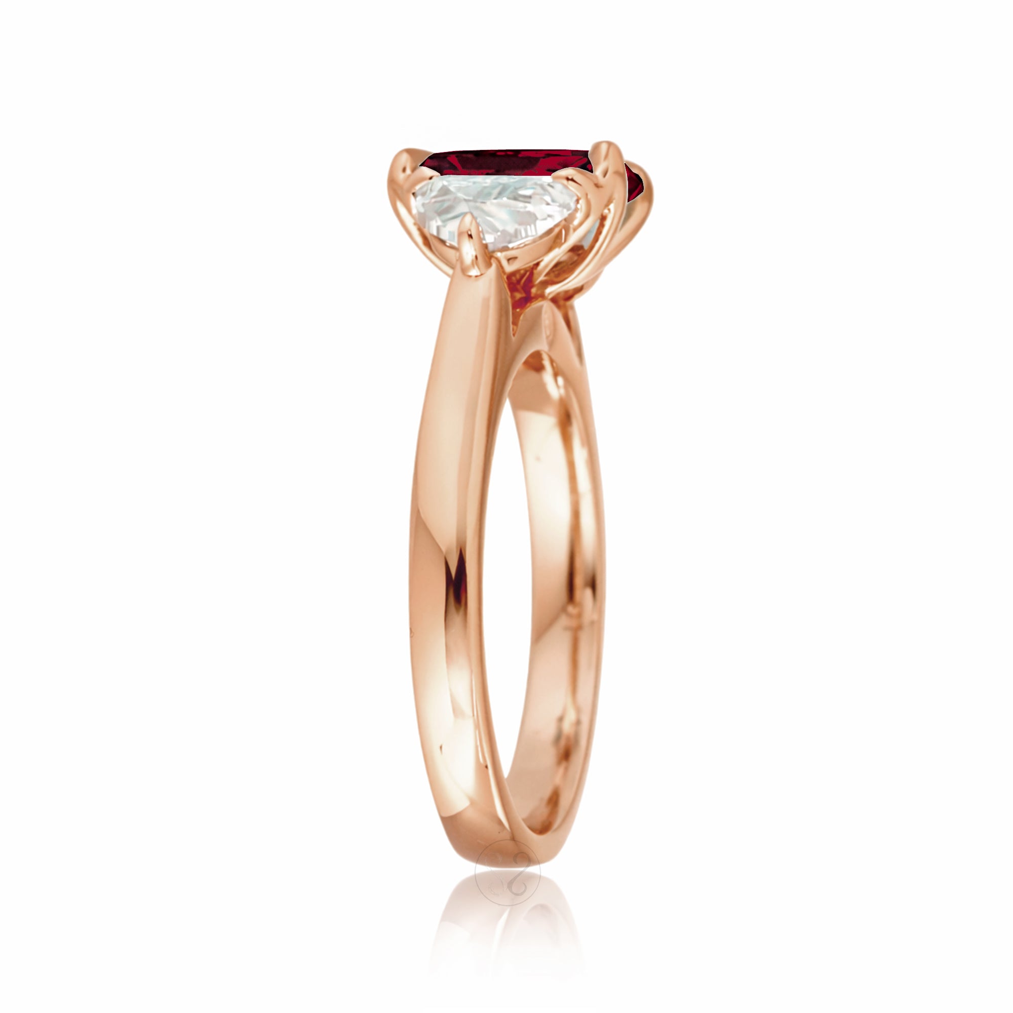 Past present future ruby half moon diamond engagement ring rose gold