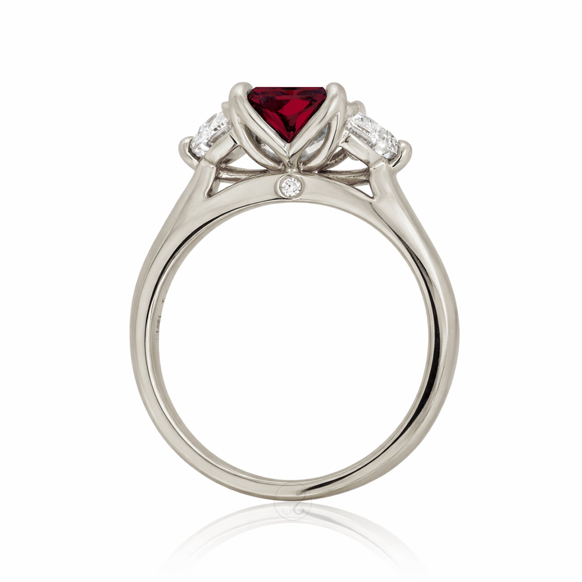 Past present future ruby half moon diamond engagement ring white gold