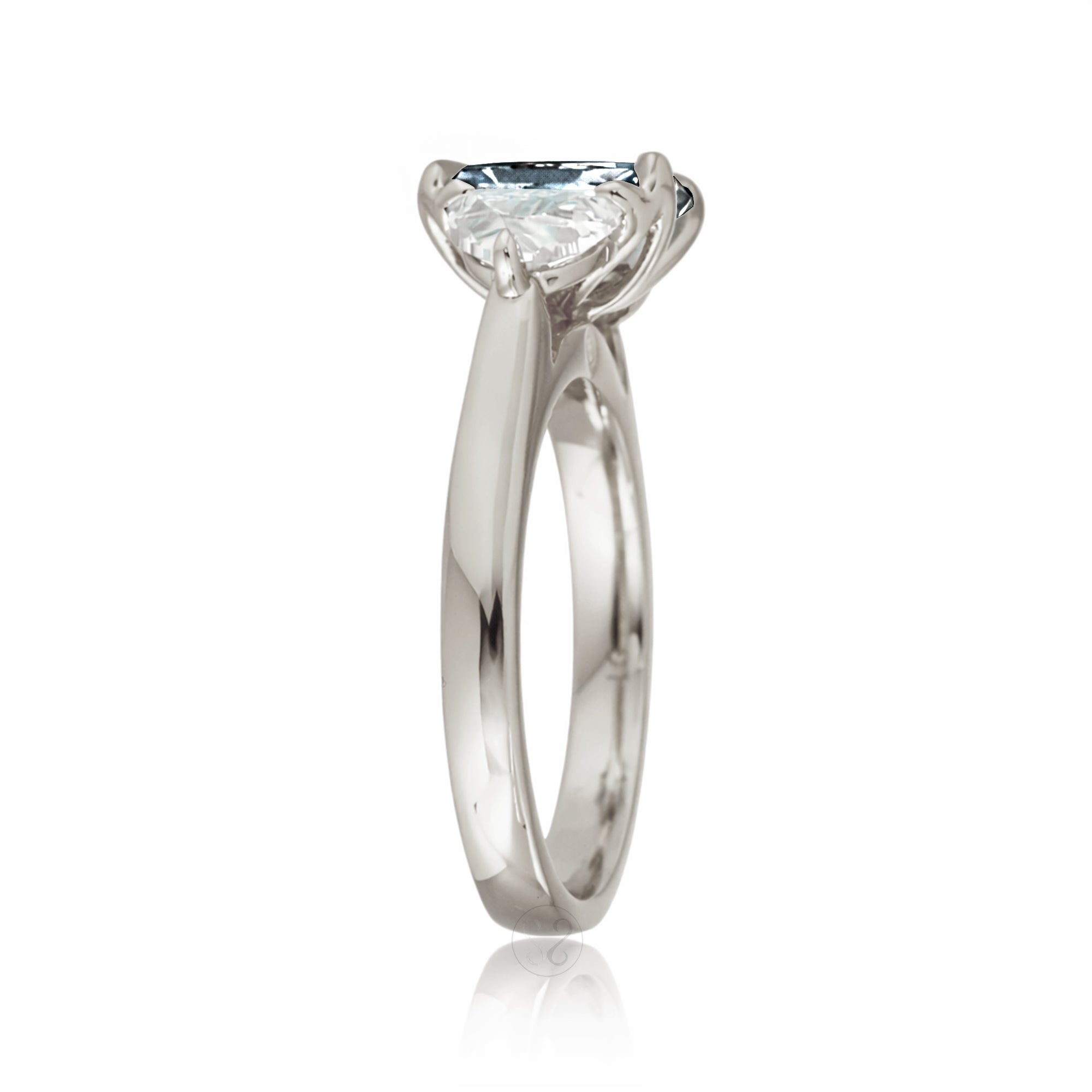 Past present future diamond half moon step cut aquamarine engagement ring white gold
