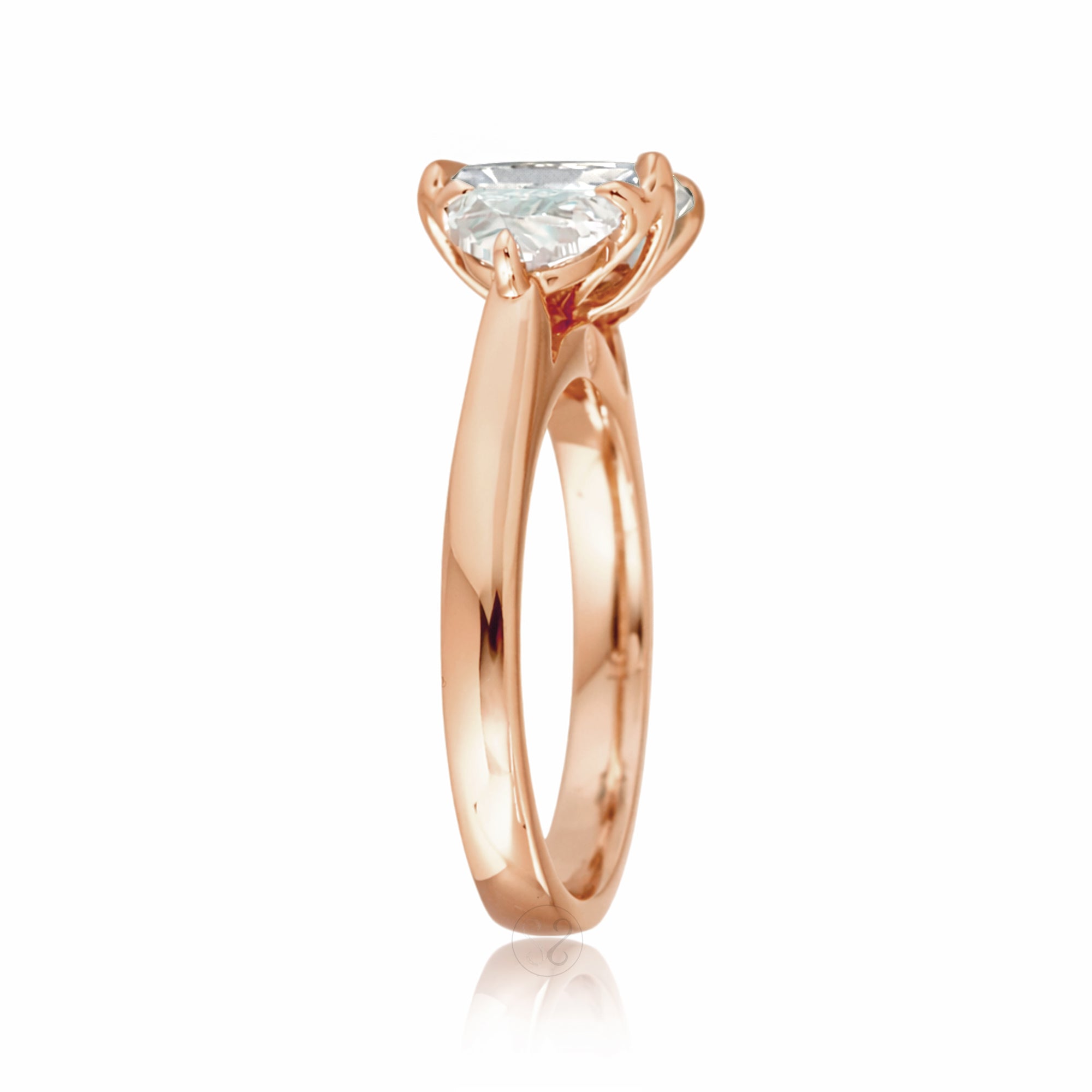 Past present future diamond half moon radiant cut engagement ring rose gold
