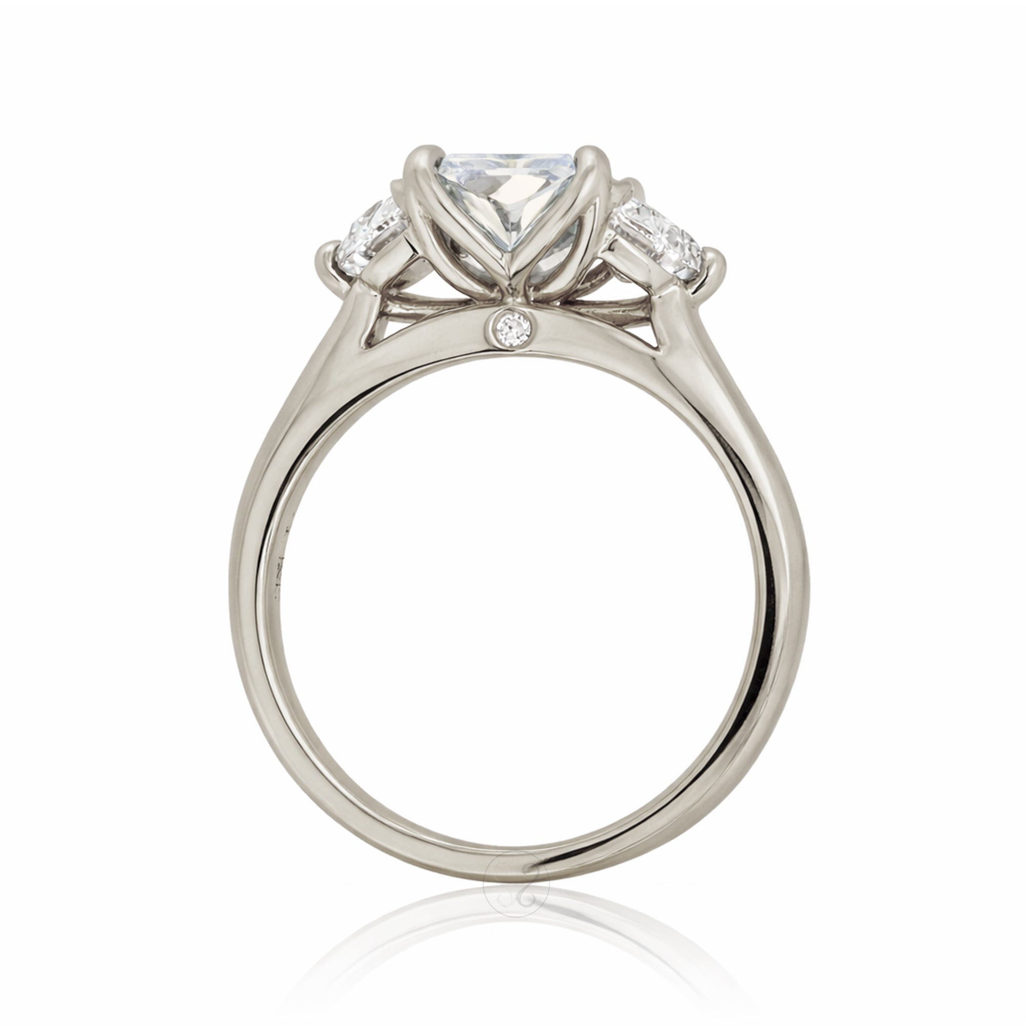Past present future diamond half moon radiant cut engagement ring white gold