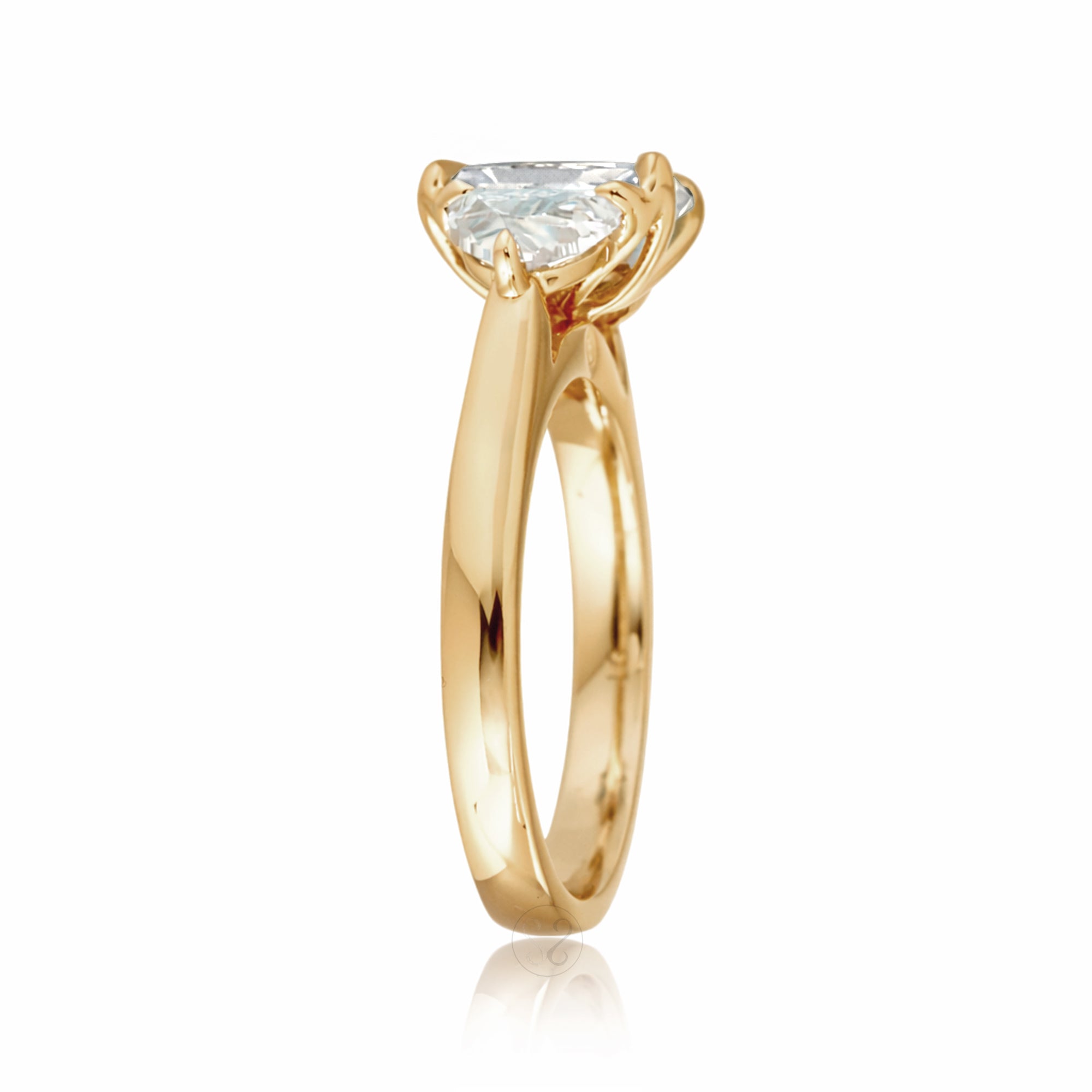 Past present future diamond half moon radiant cut engagement ring yellow gold