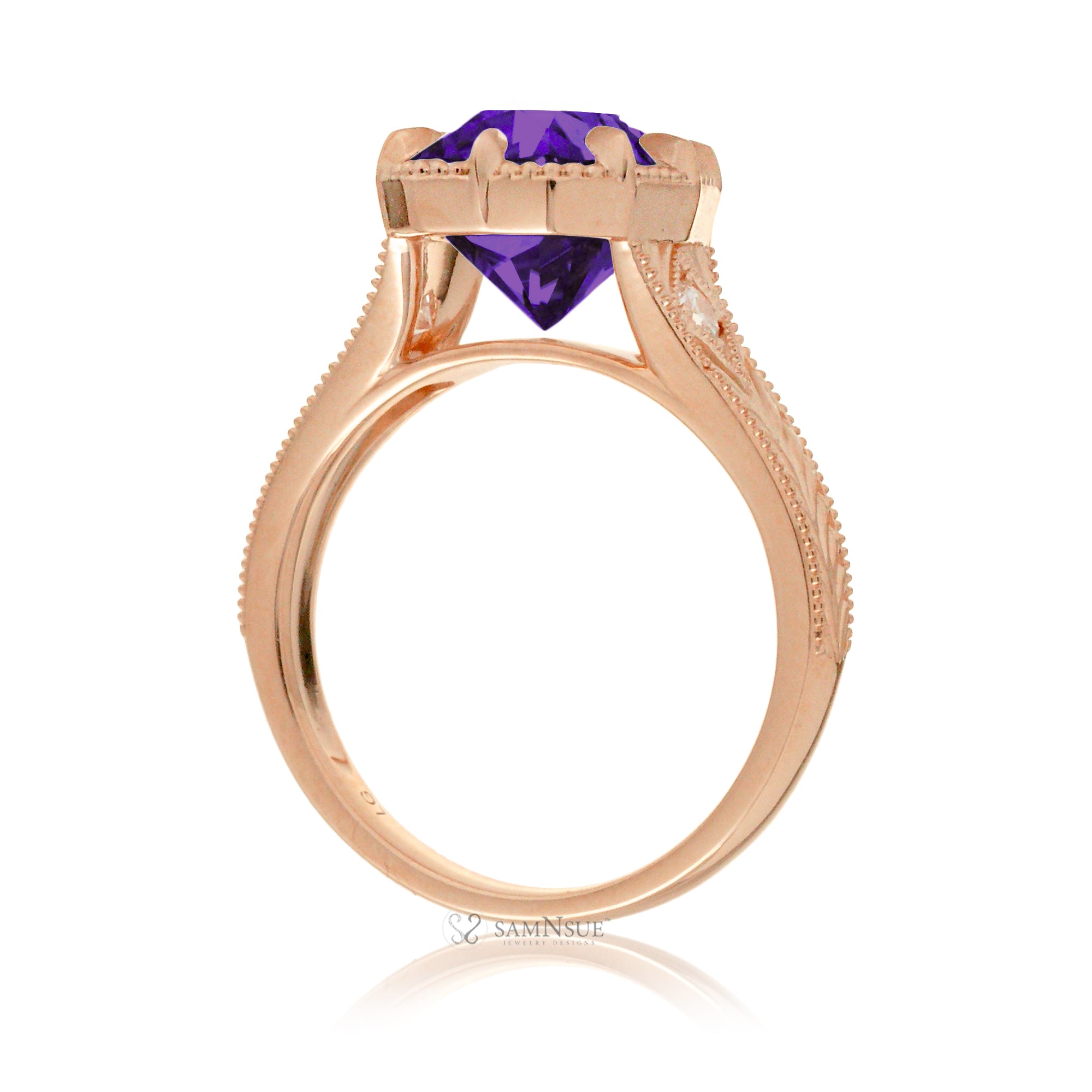 Cushion amethyst set in a vintage Taylor Swift inspired rose gold ring