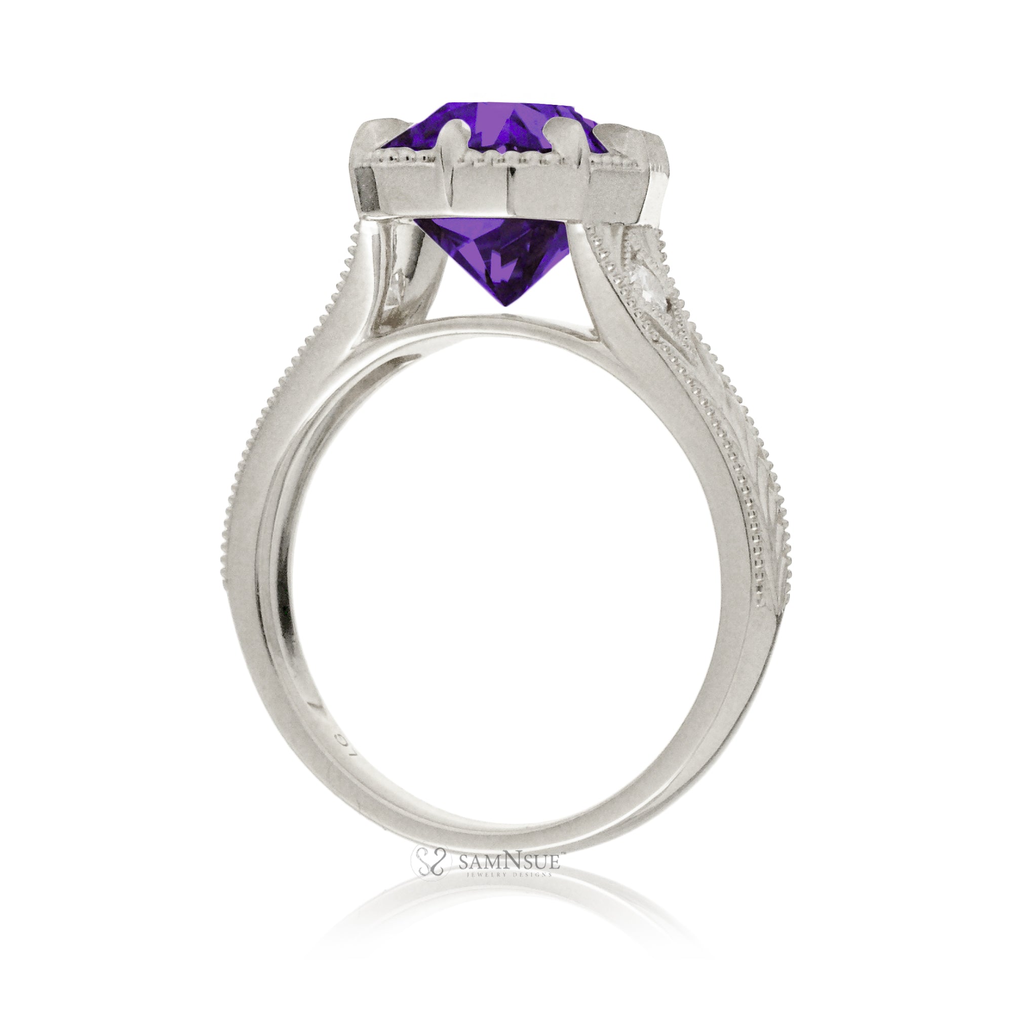 Cushion amethyst set in a vintage Taylor Swift inspired white gold ring