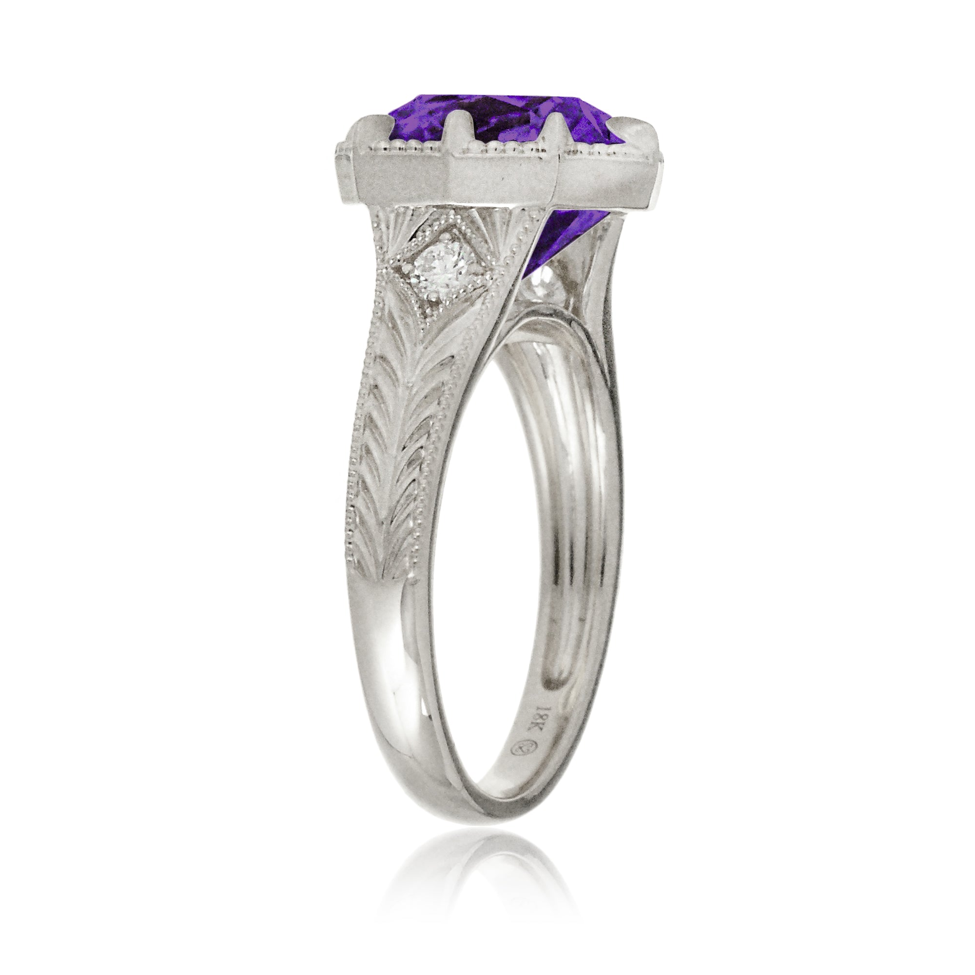 Cushion amethyst set in a vintage Taylor Swift inspired white gold ring