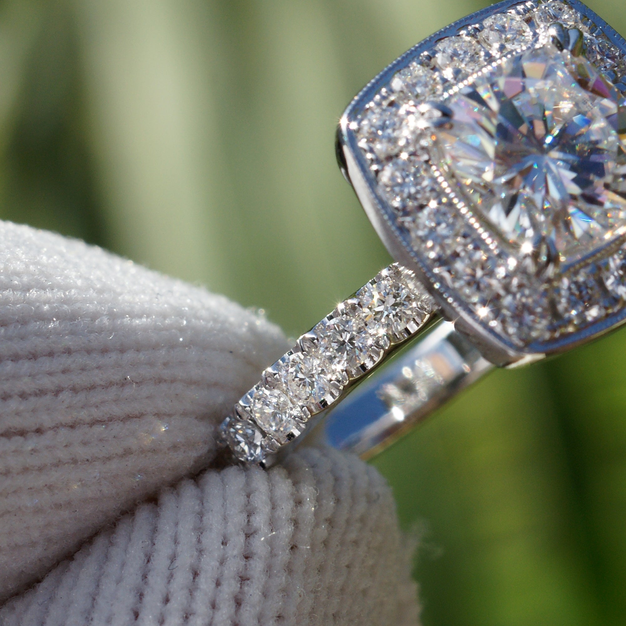 The Leila Halo Cushion Moissanite Ring Wedding Set