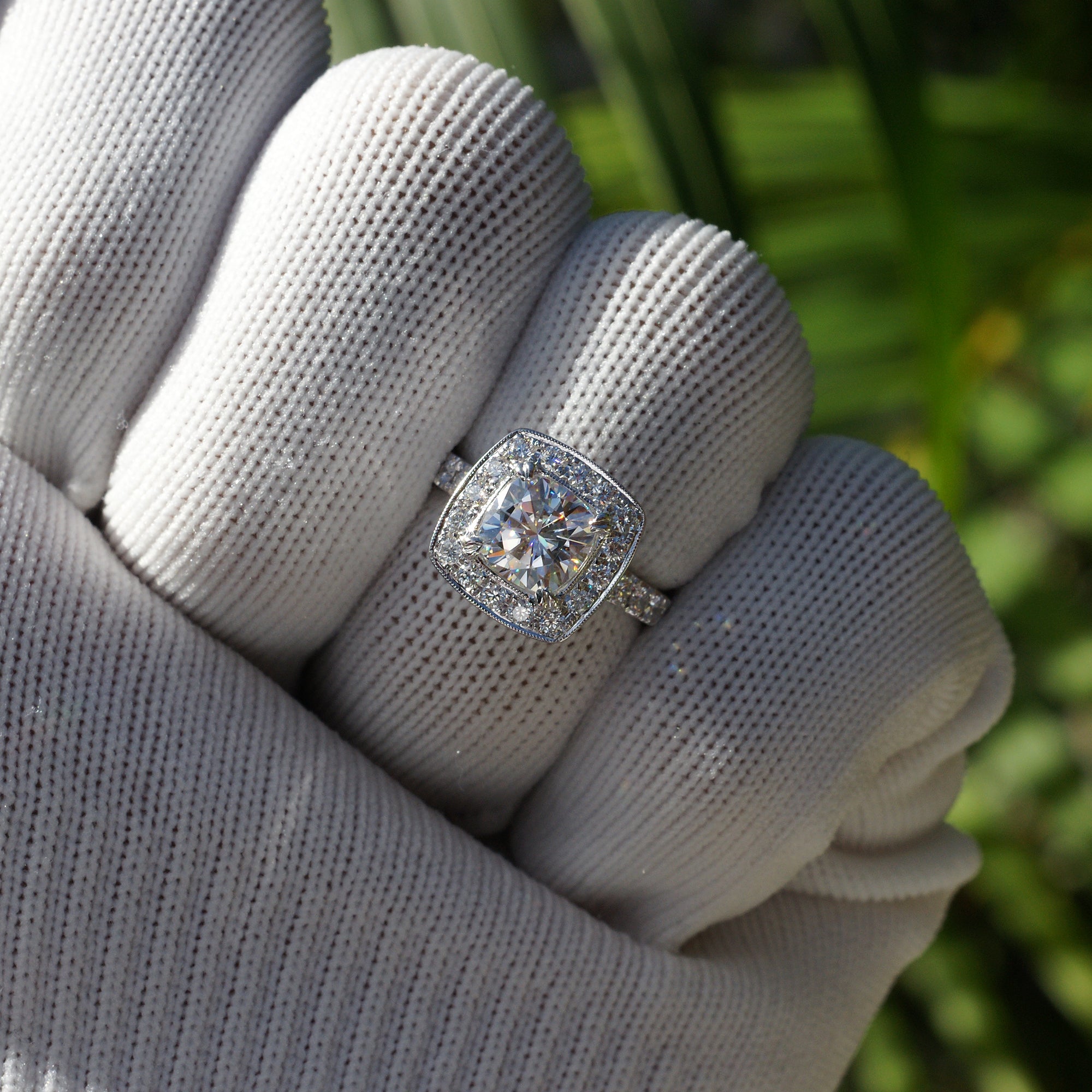 The Leila Halo Cushion Moissanite Ring Wedding Set
