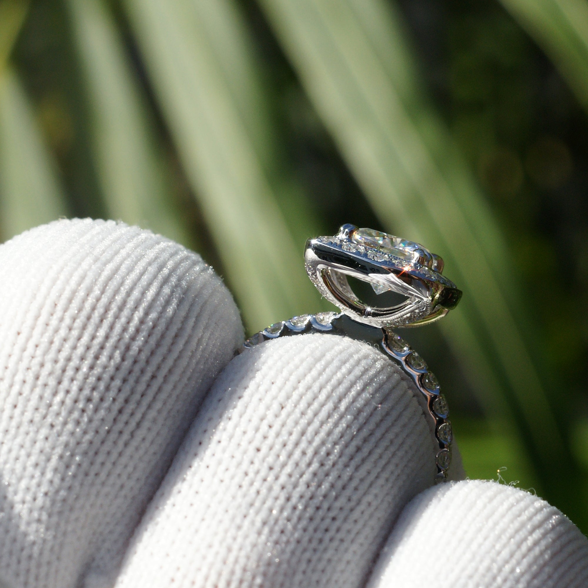 The Leila Halo Cushion Moissanite Ring Wedding Set