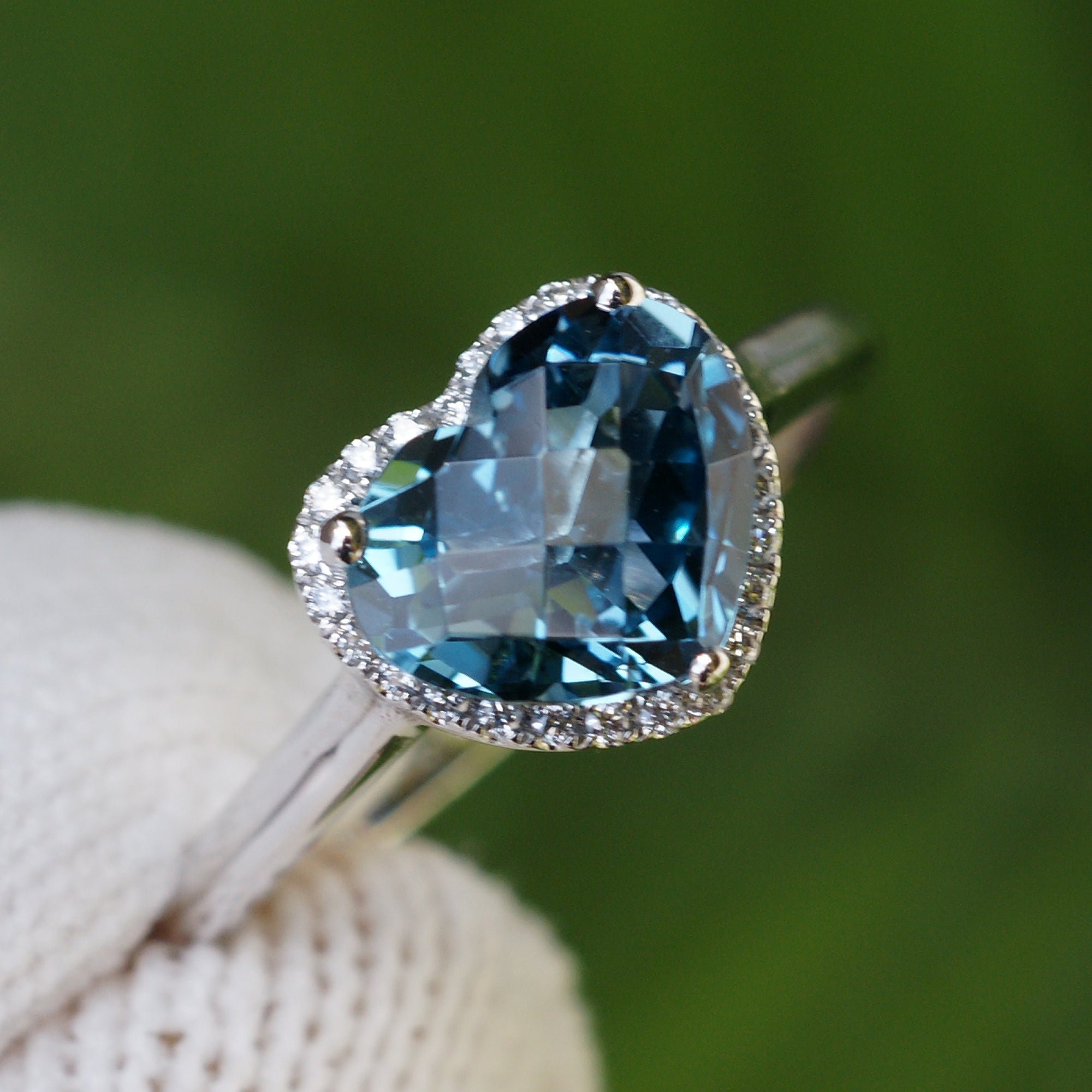 The Ophelia Heart Topaz Halo Ring (7x9mm)
