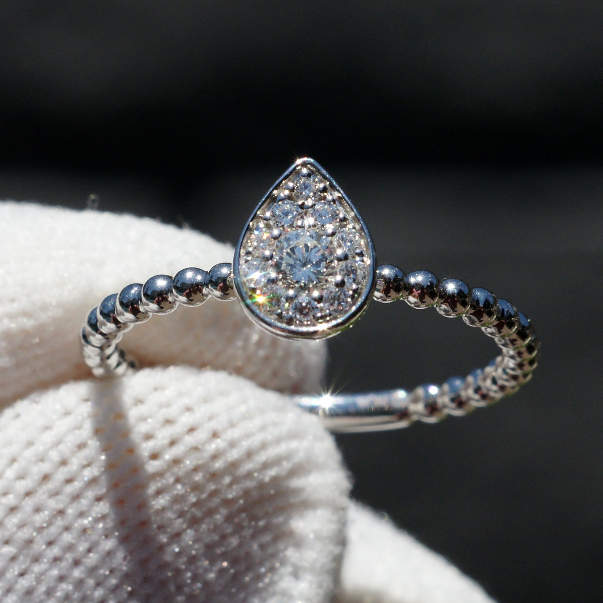 The Gold Bead Pear Diamond Cluster Ring 18k White Gold