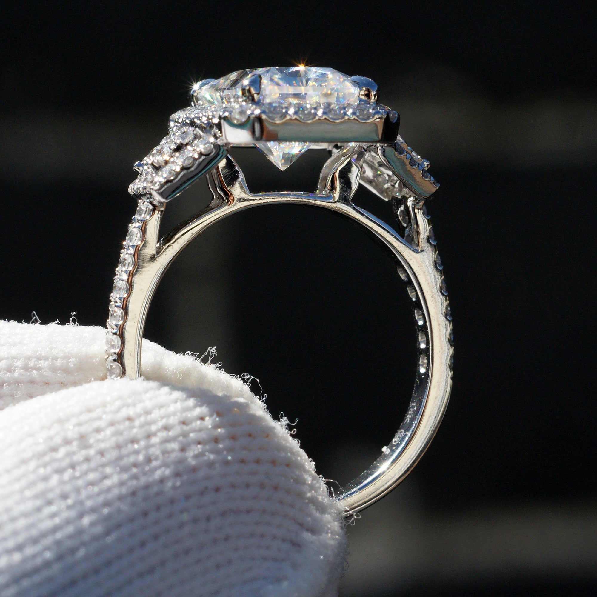 The Taylor Halo Radiant Cut Moissanite Ring 10x7mm
