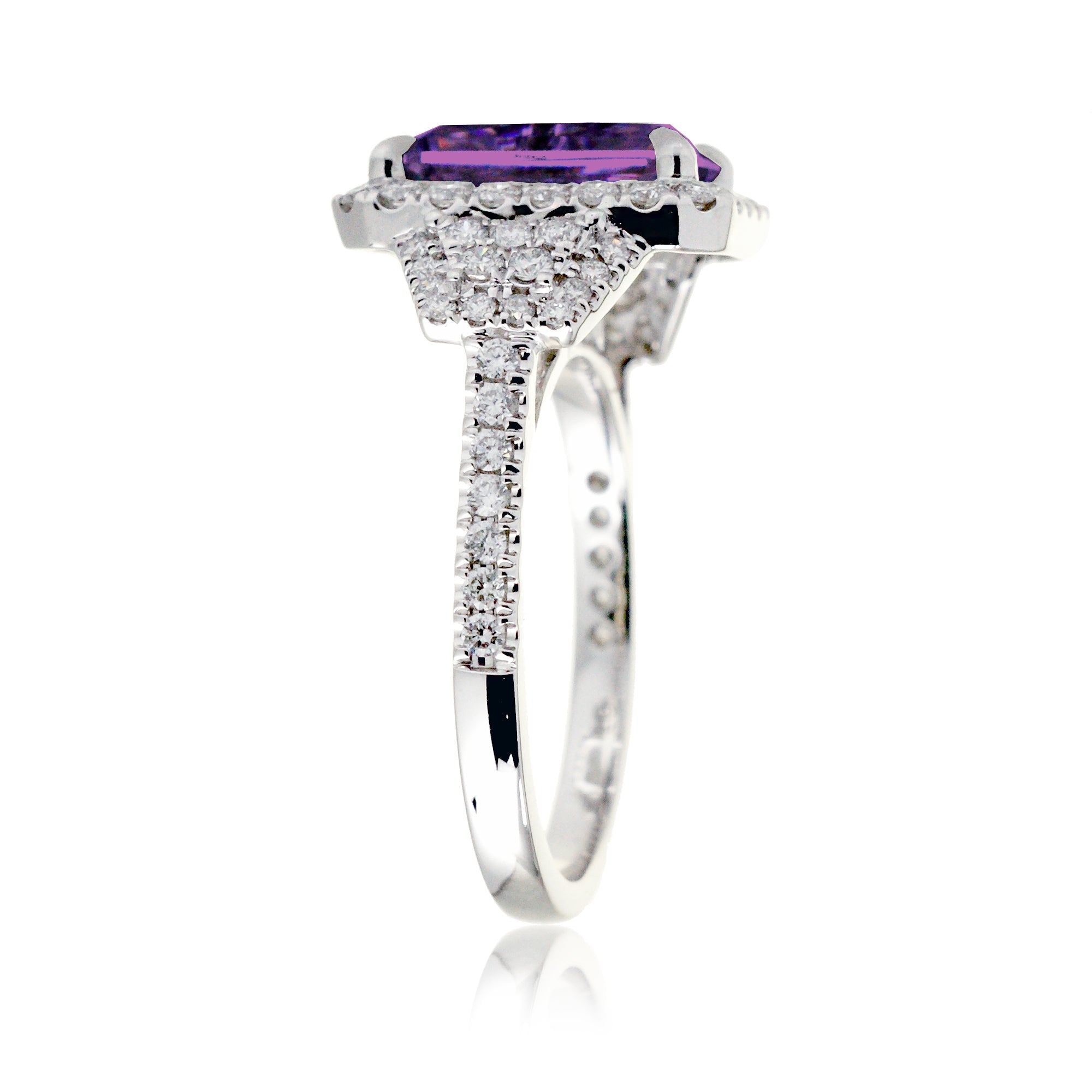 The Taylor Halo Emerald Cut Purple Sapphire Ring (Amethyst)