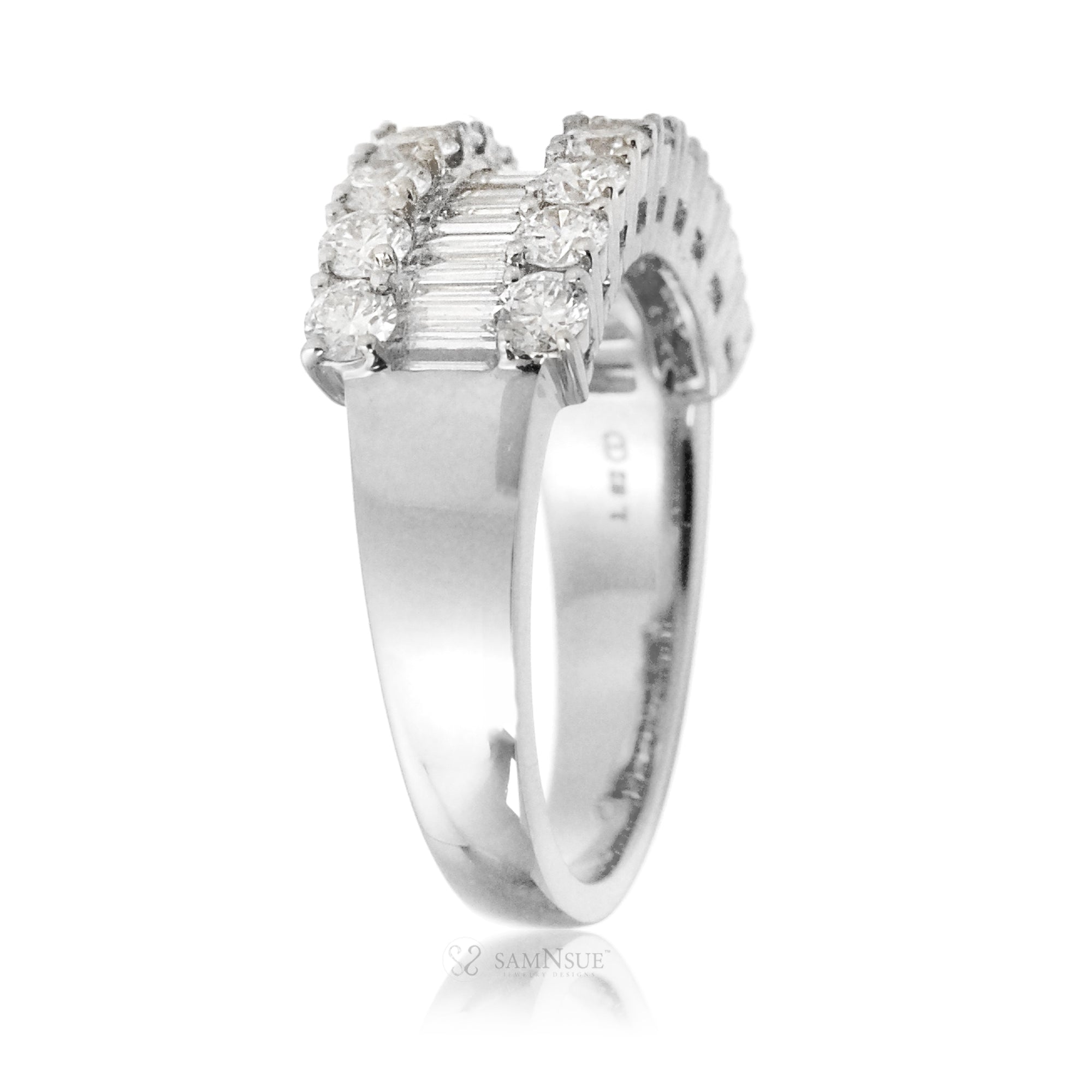 Three Rows Diamond Baguette Wedding Anniversary Band White gold