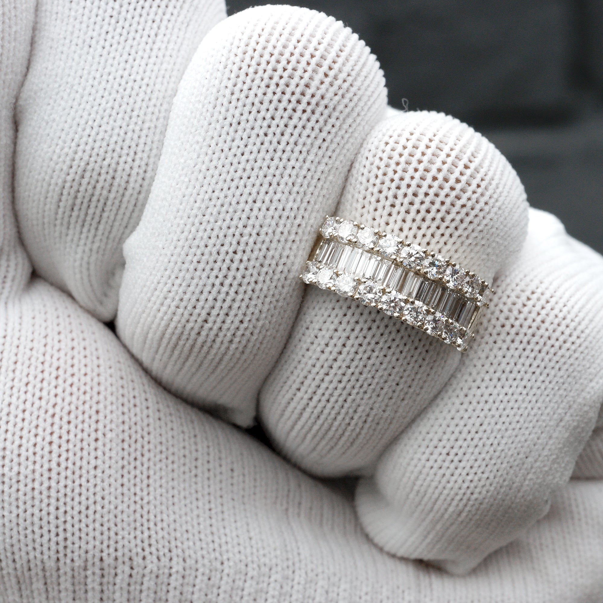 The Three Rows Diamond Baguette Band