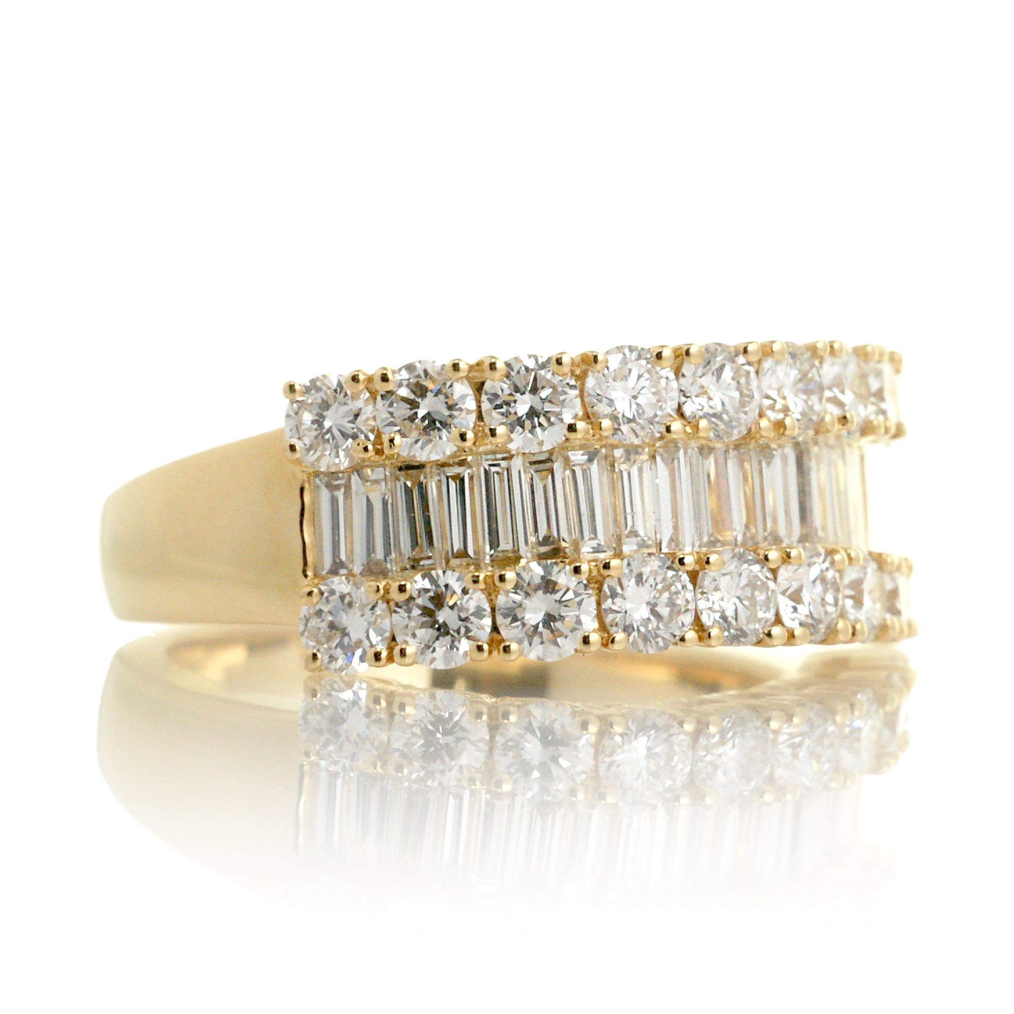 Three Rows Diamond Baguette Wedding Anniversary Band Yellow gold