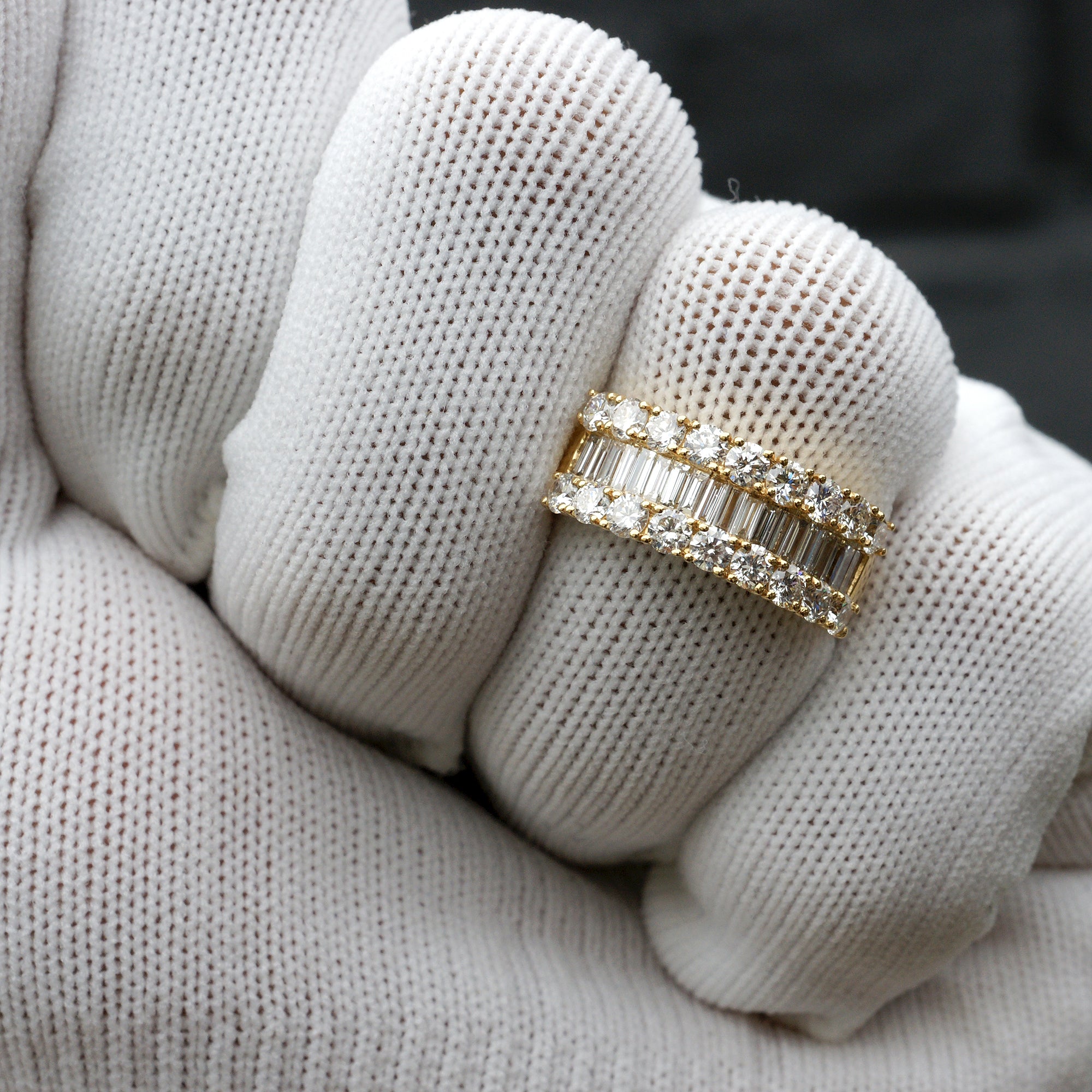 The Three Rows Diamond Baguette Band