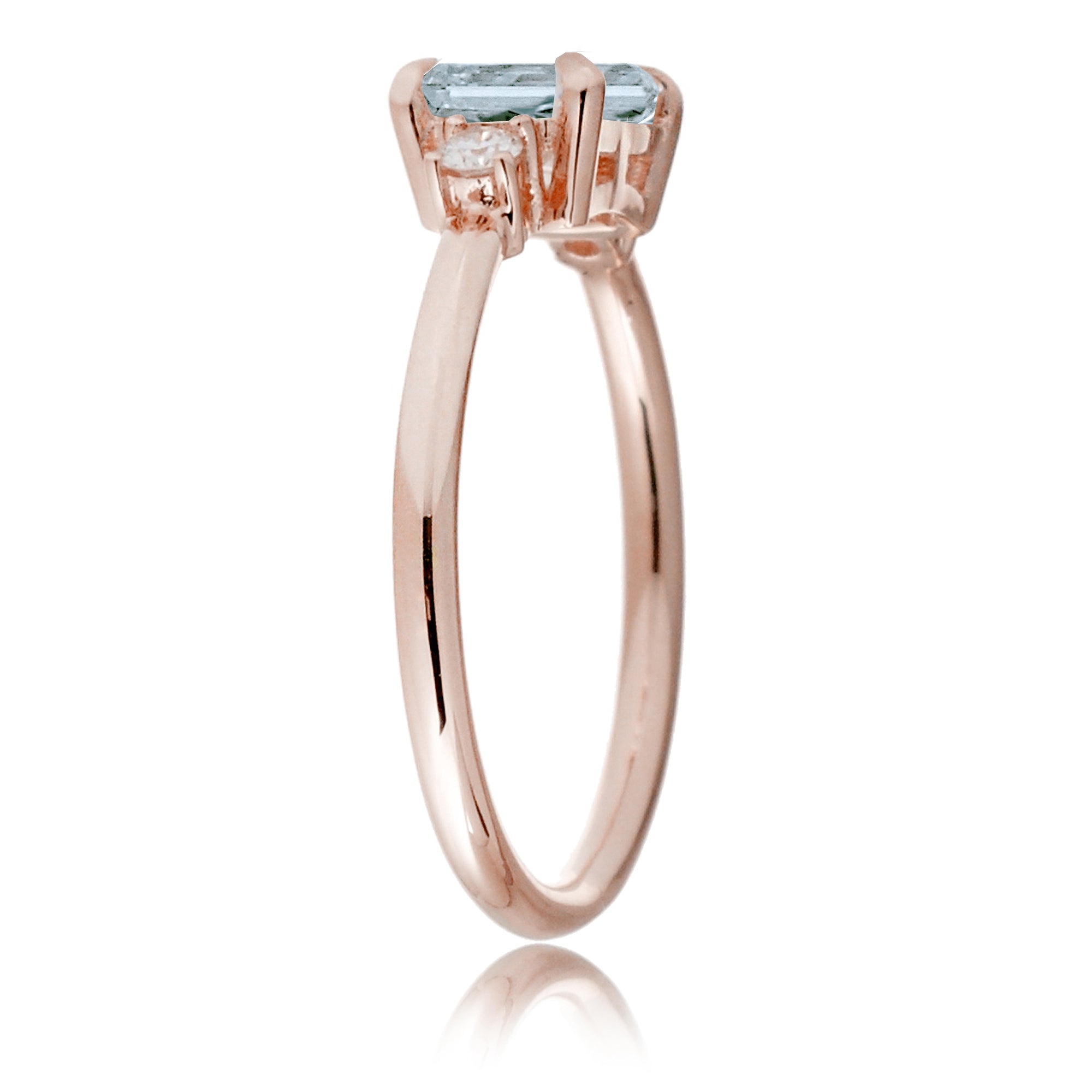 Aquamarine three stone east-west ring the Lena rose gold