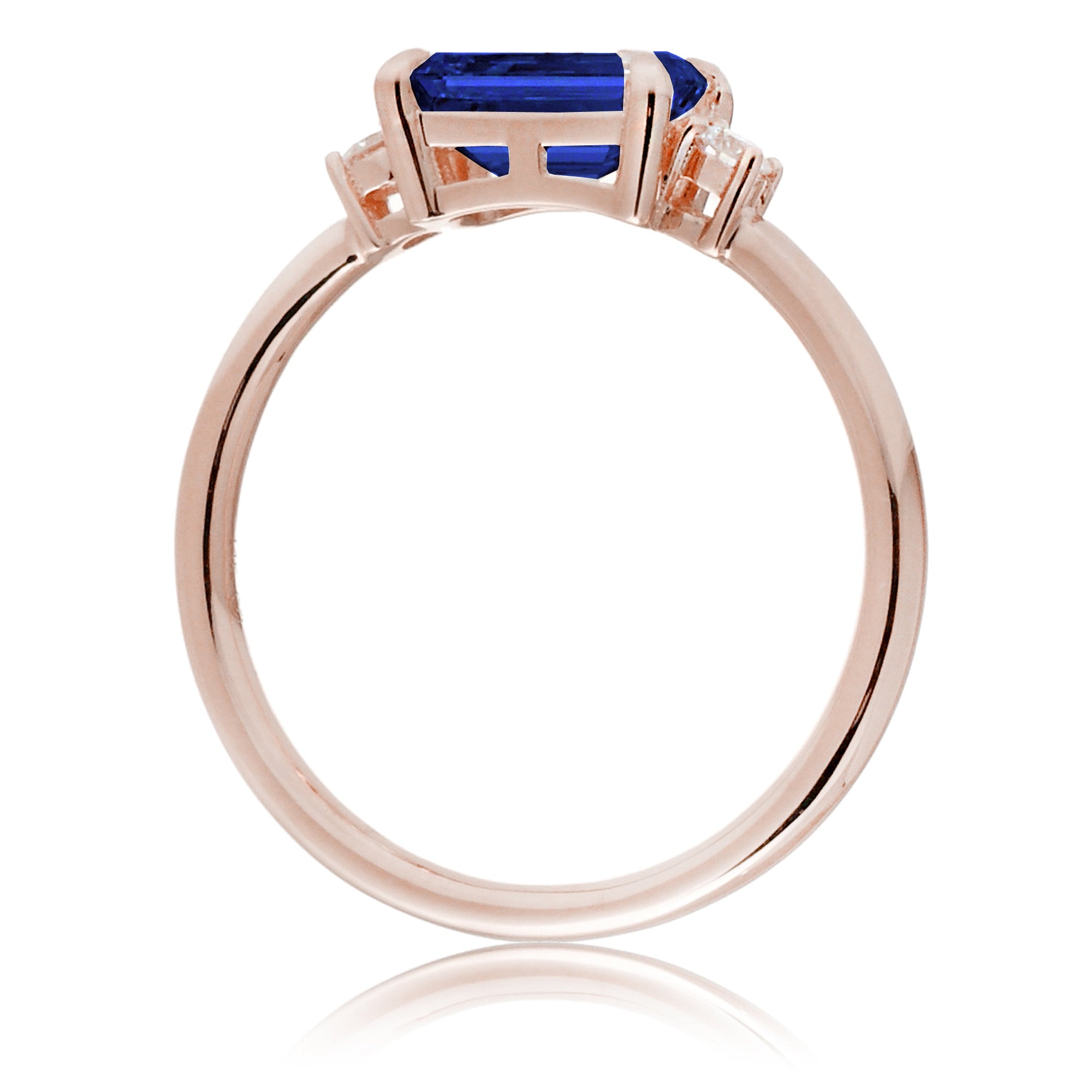 Blue sapphire emerald cut three stone ring the Lena rose gold