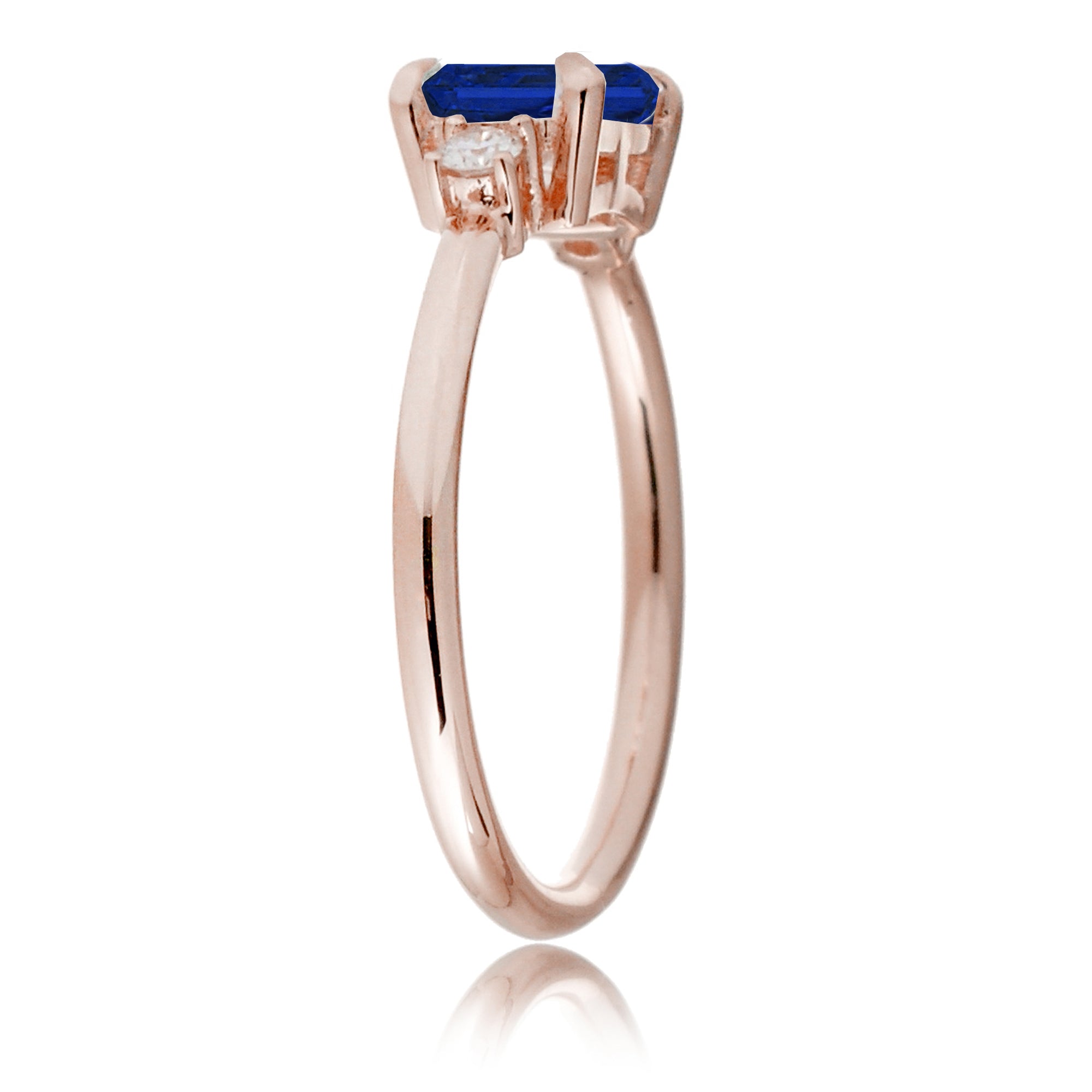 Blue sapphire emerald cut three stone ring the Lena rose gold