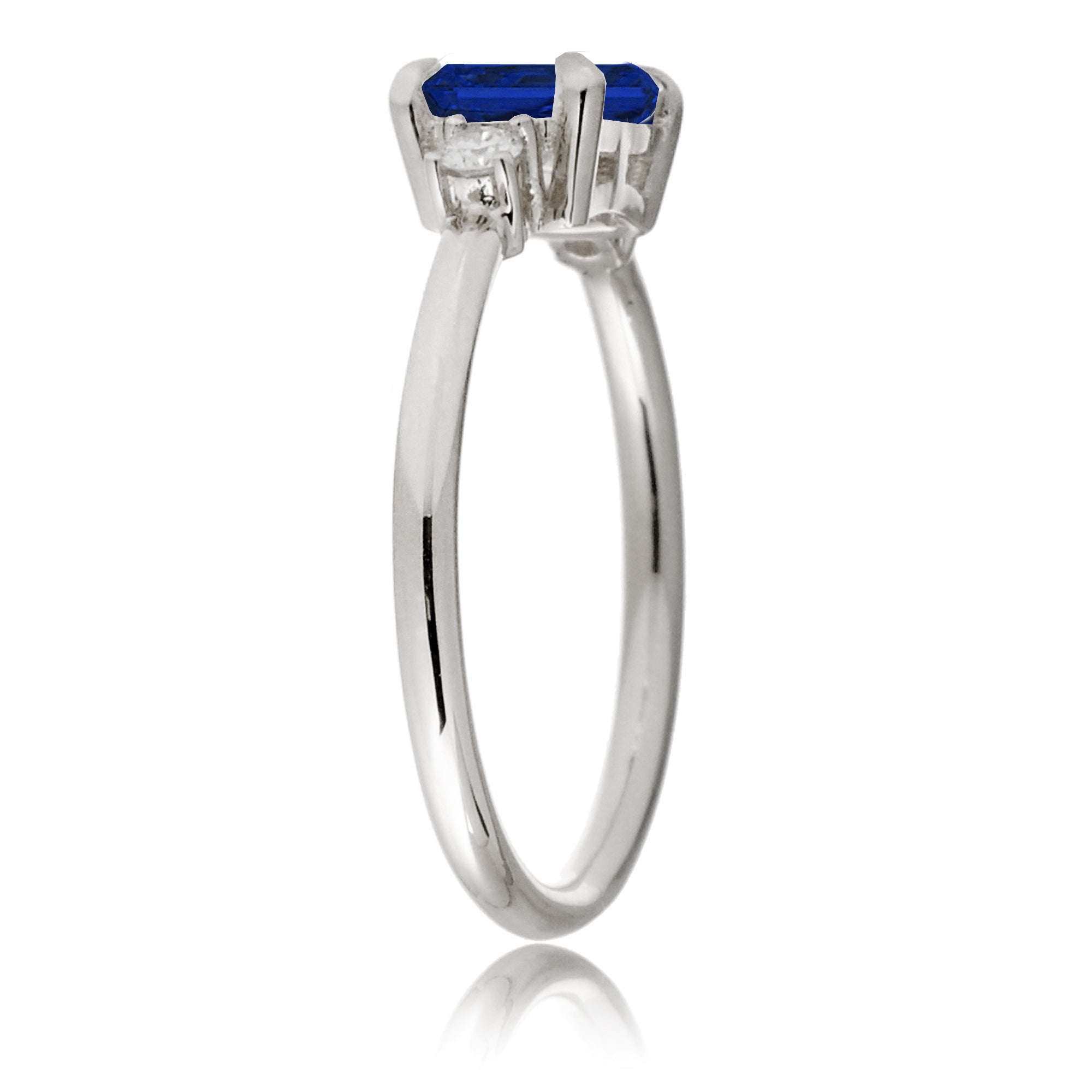 Blue sapphire emerald cut three stone ring the Lena white gold