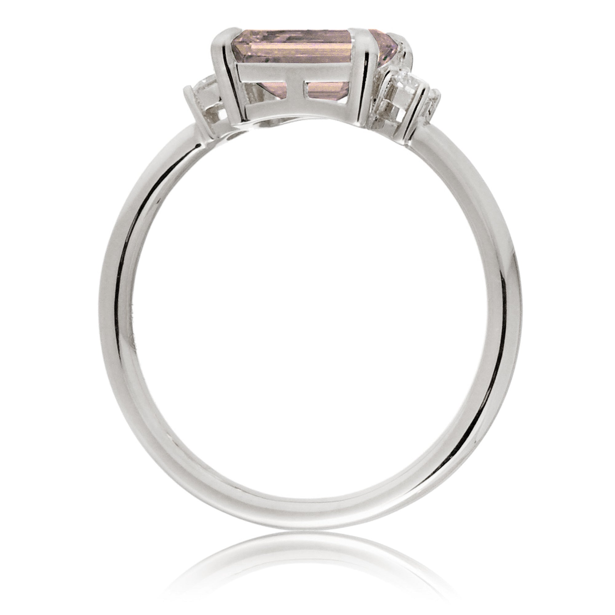 Morganite three stone east-west diamond ring the Lena white gold