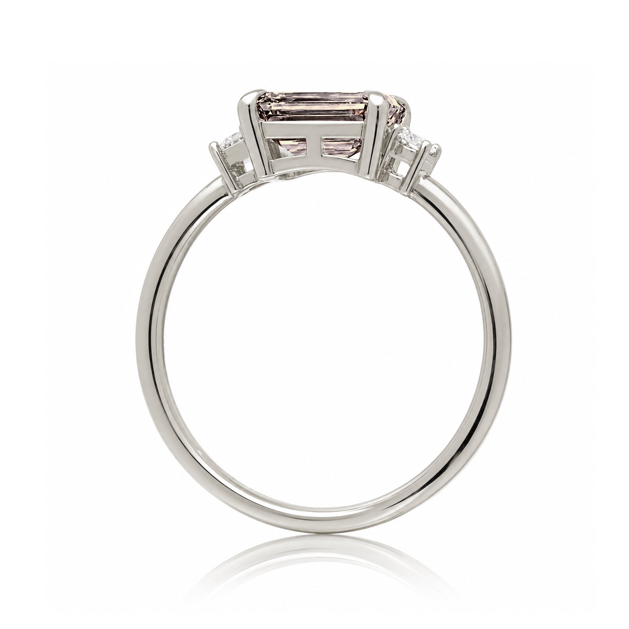 Morganite three stone east-west diamond ring the Lena white gold