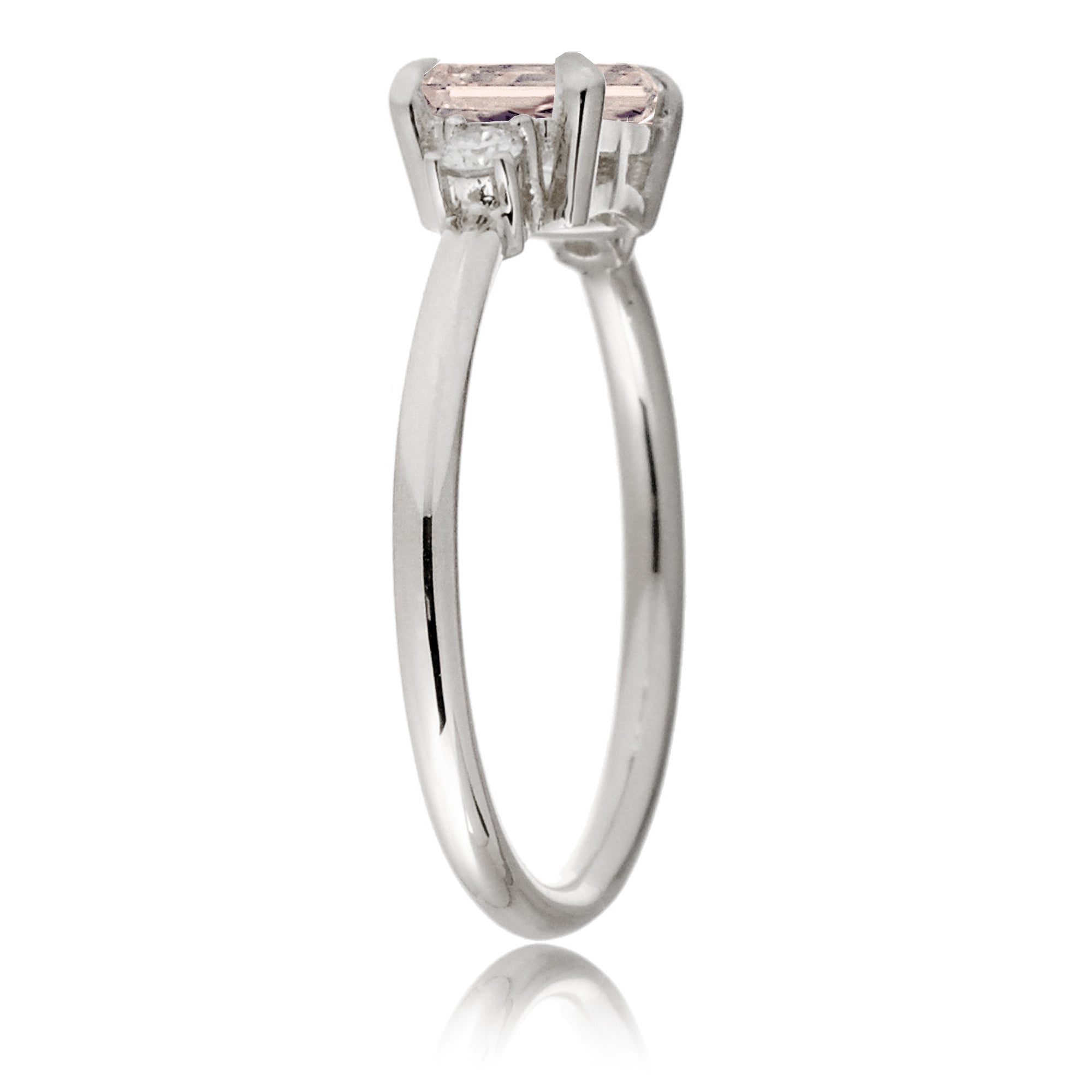 Morganite three stone east-west diamond ring the Lena white gold