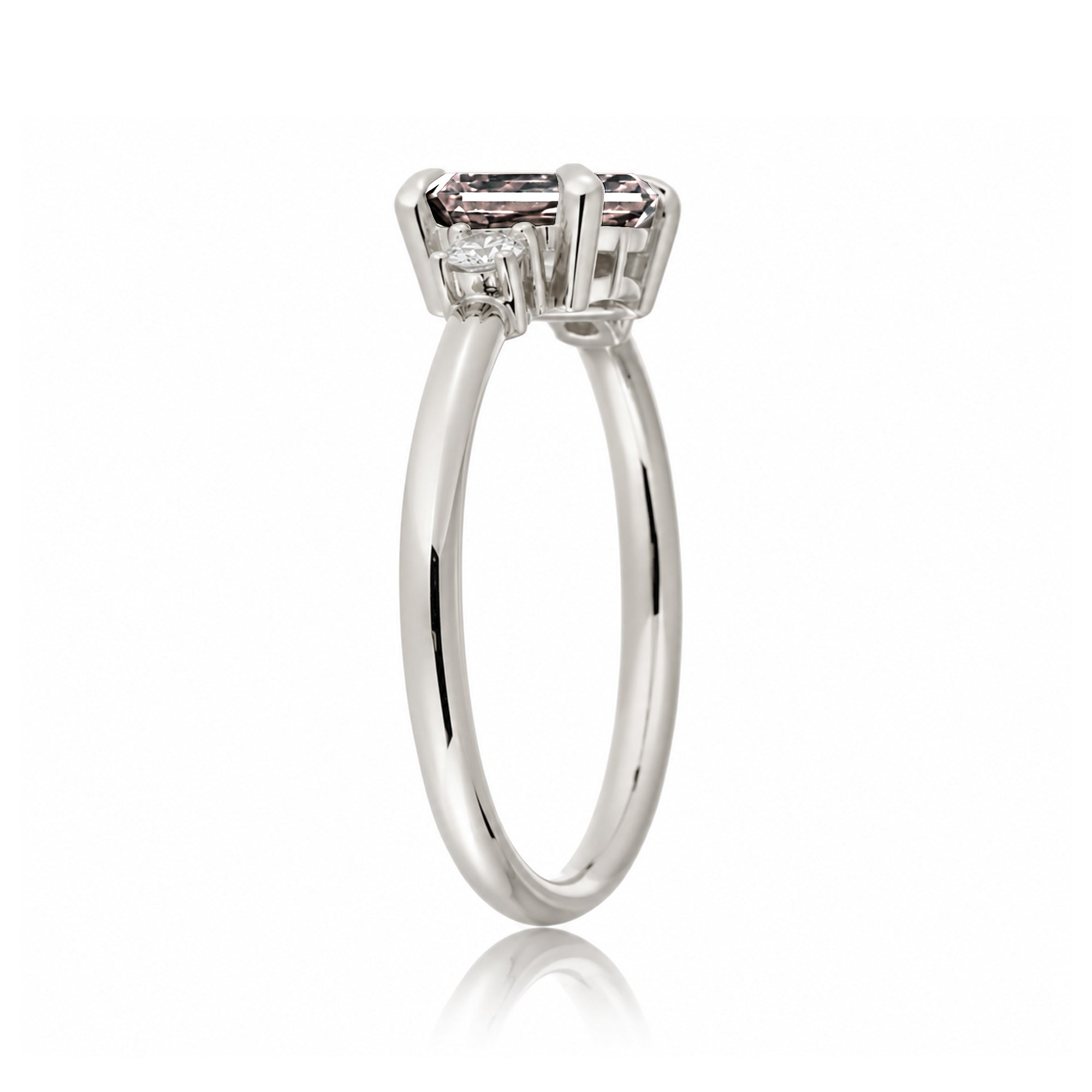 Morganite three stone east-west diamond ring the Lena white gold