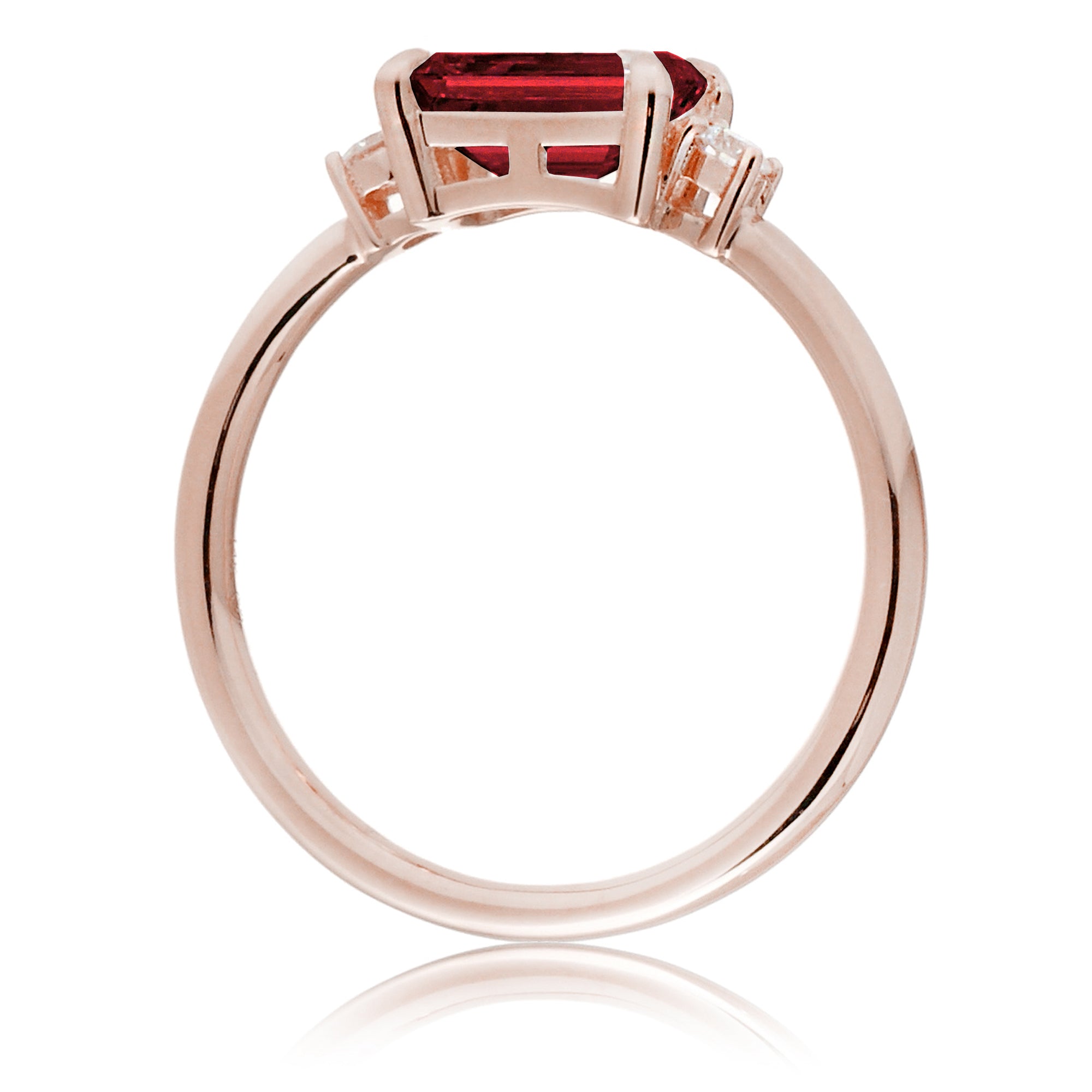 Ruby three stone ring east west the Lena rose gold