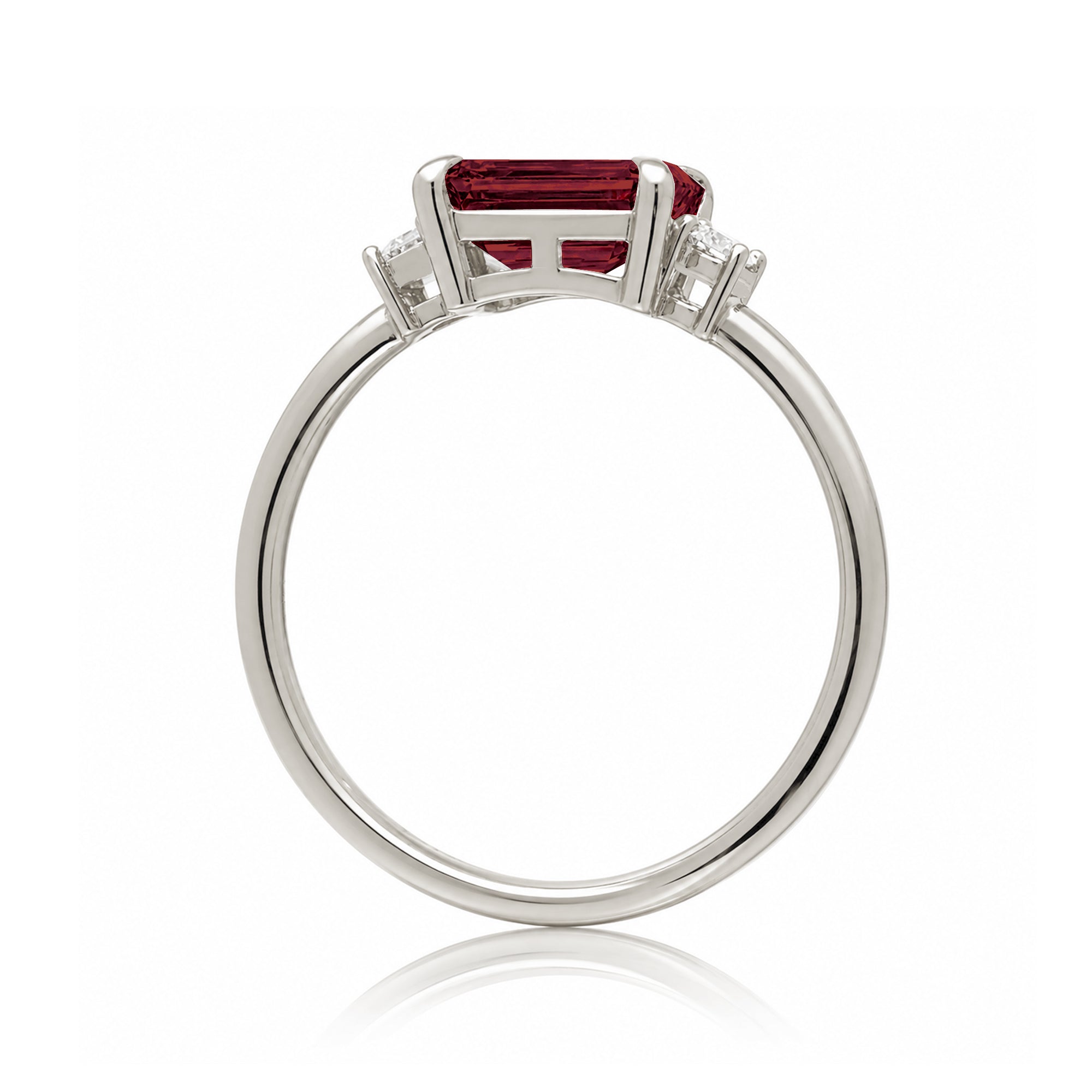 Ruby three stone ring east west the Lena white gold