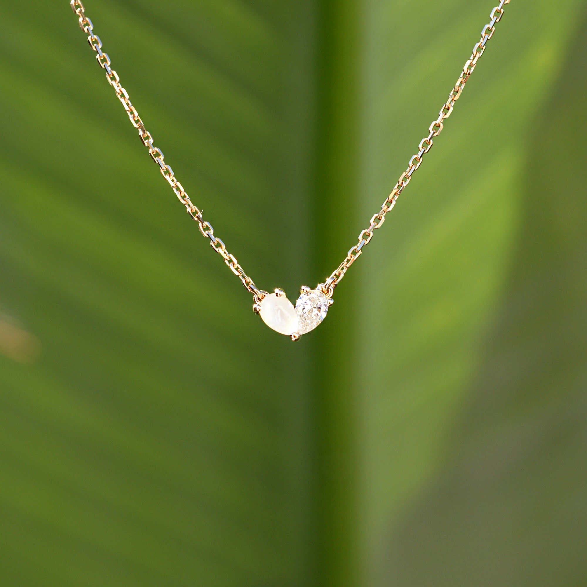 Mother and daughter toi et moi necklace with opal and diamond in a heart shape