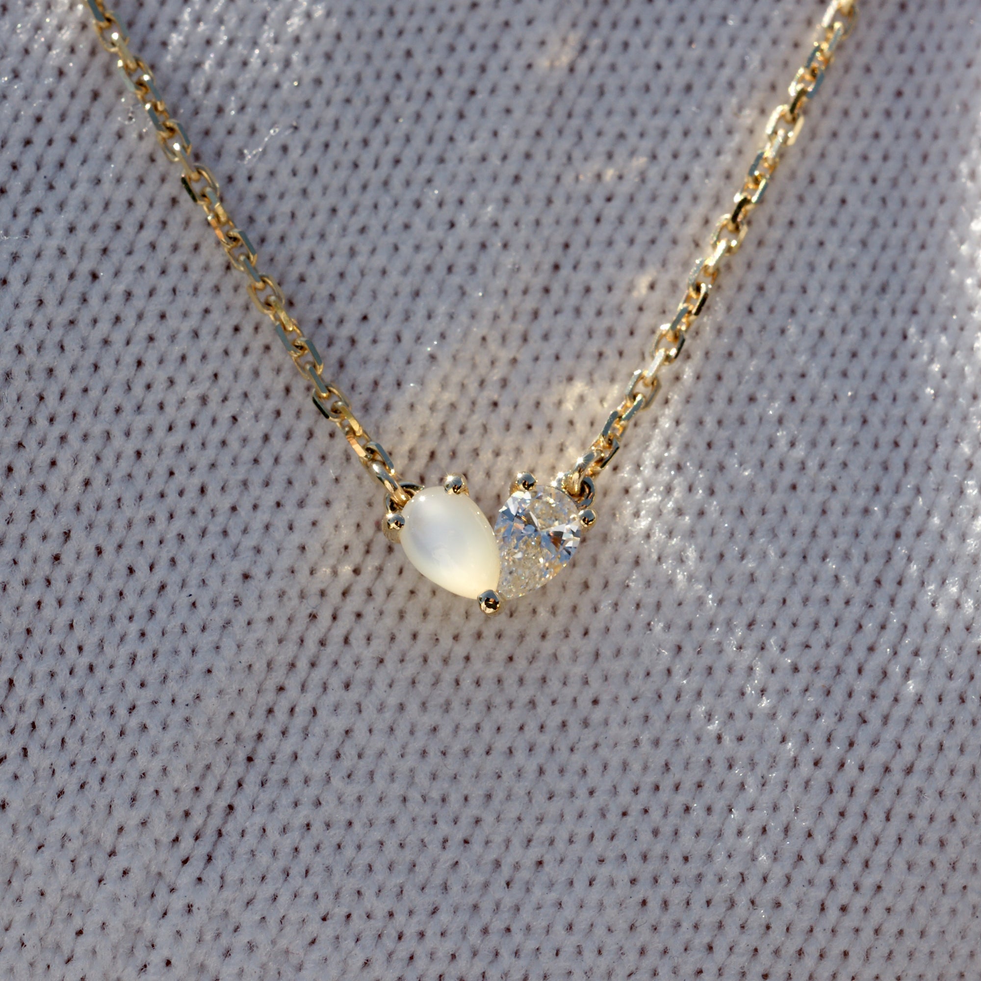 Mother and daughter toi et moi necklace with opal and diamond in a heart shape