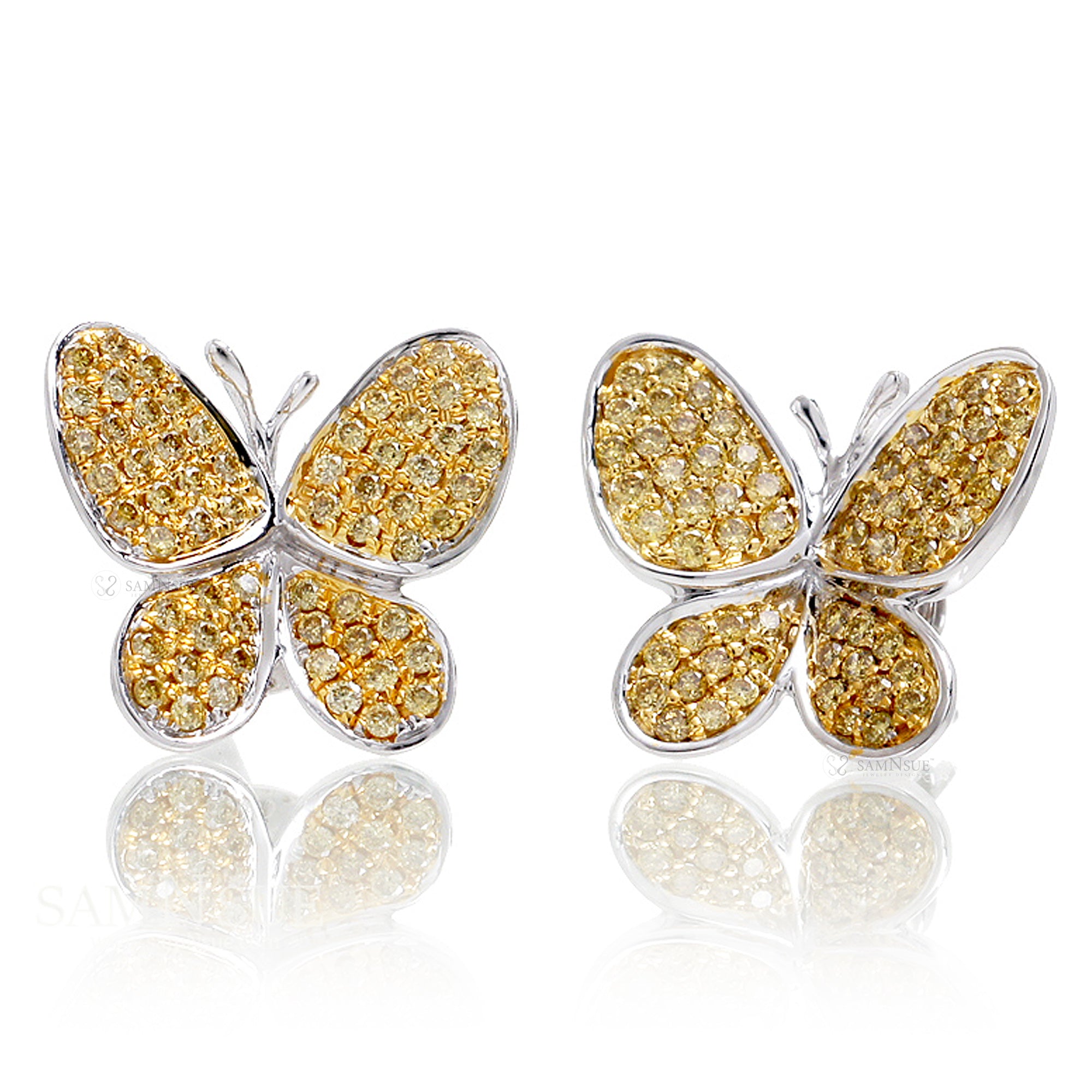 Yellow Diamond Butterfly Stud Earrings