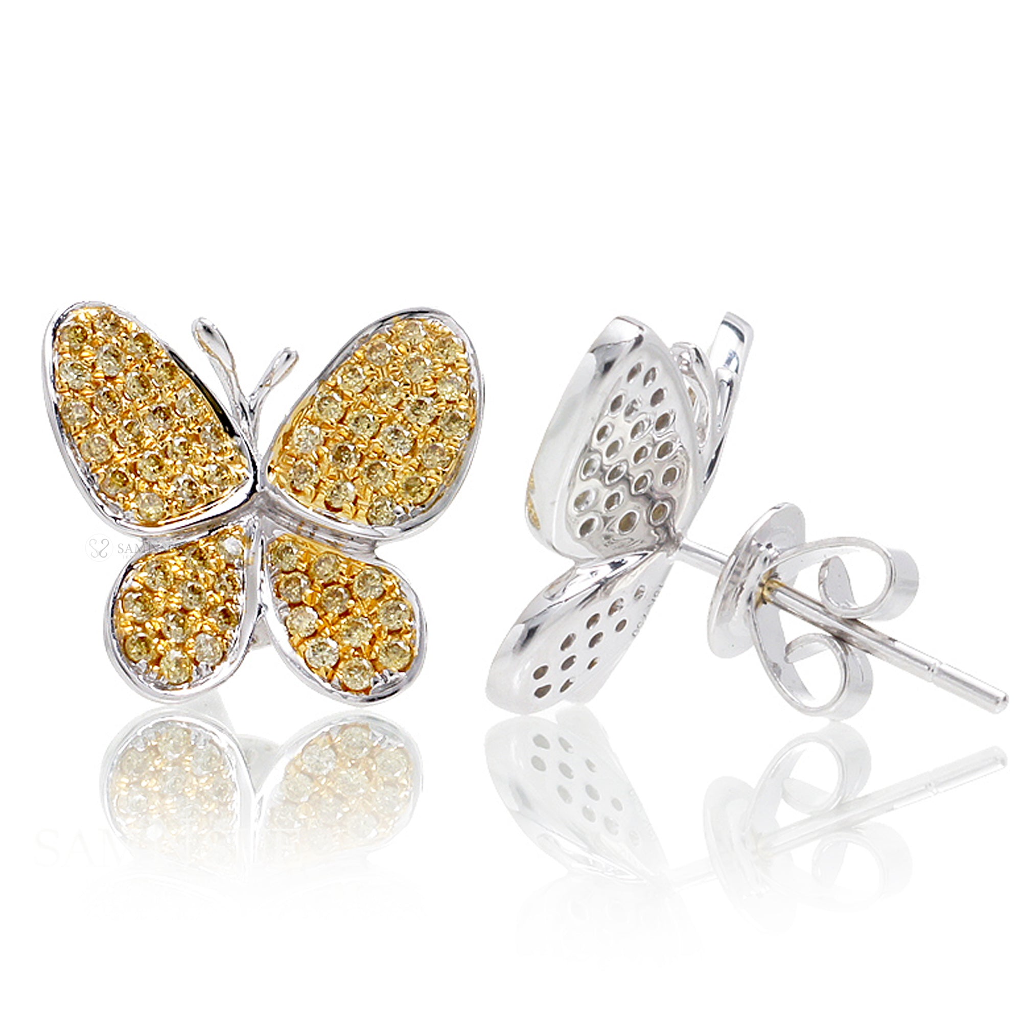 Yellow Diamond Butterfly Stud Earrings