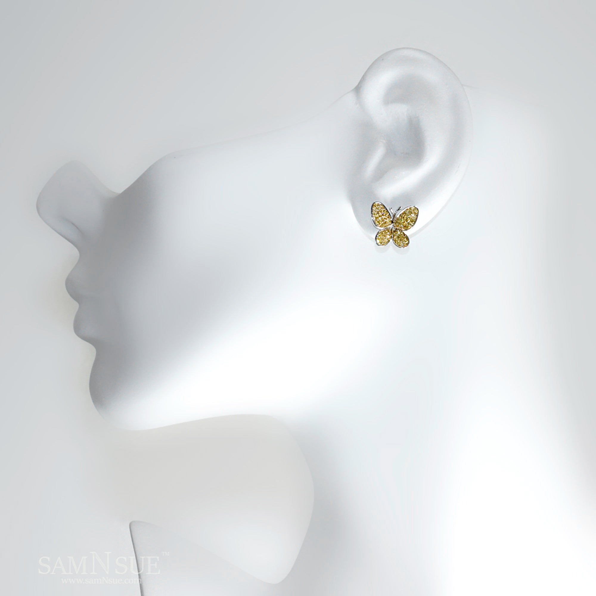 Yellow Diamond Butterfly Stud Earrings
