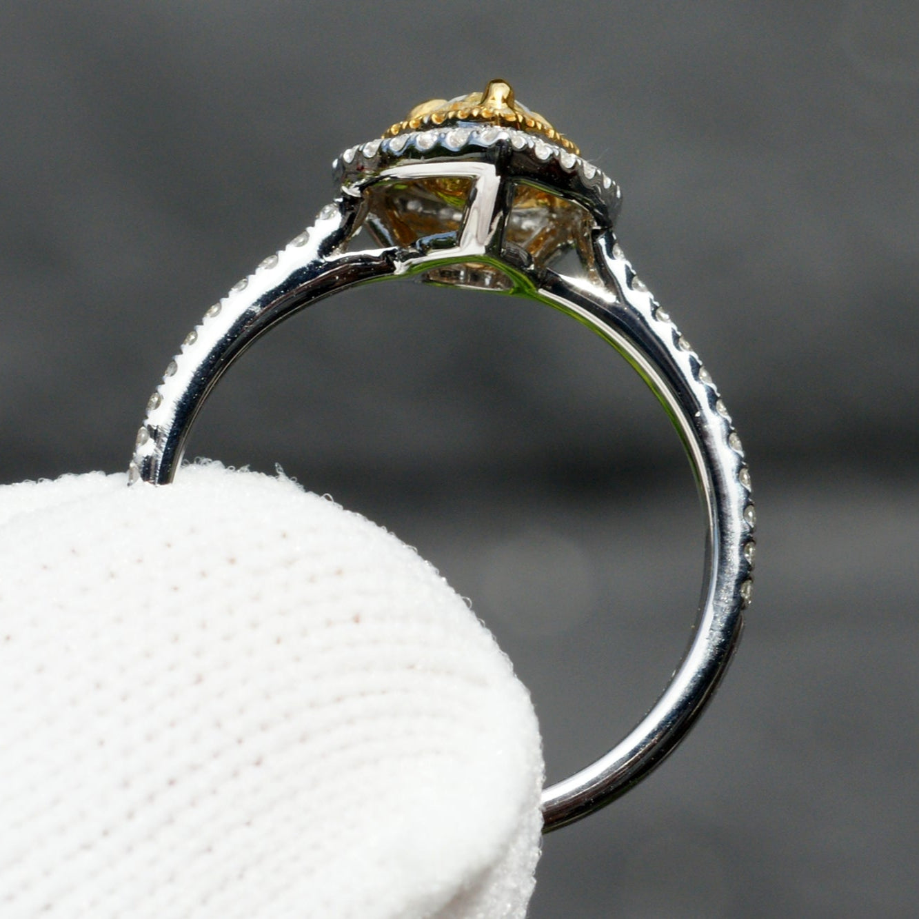 Yellow Diamond Pear Double Halo Ring