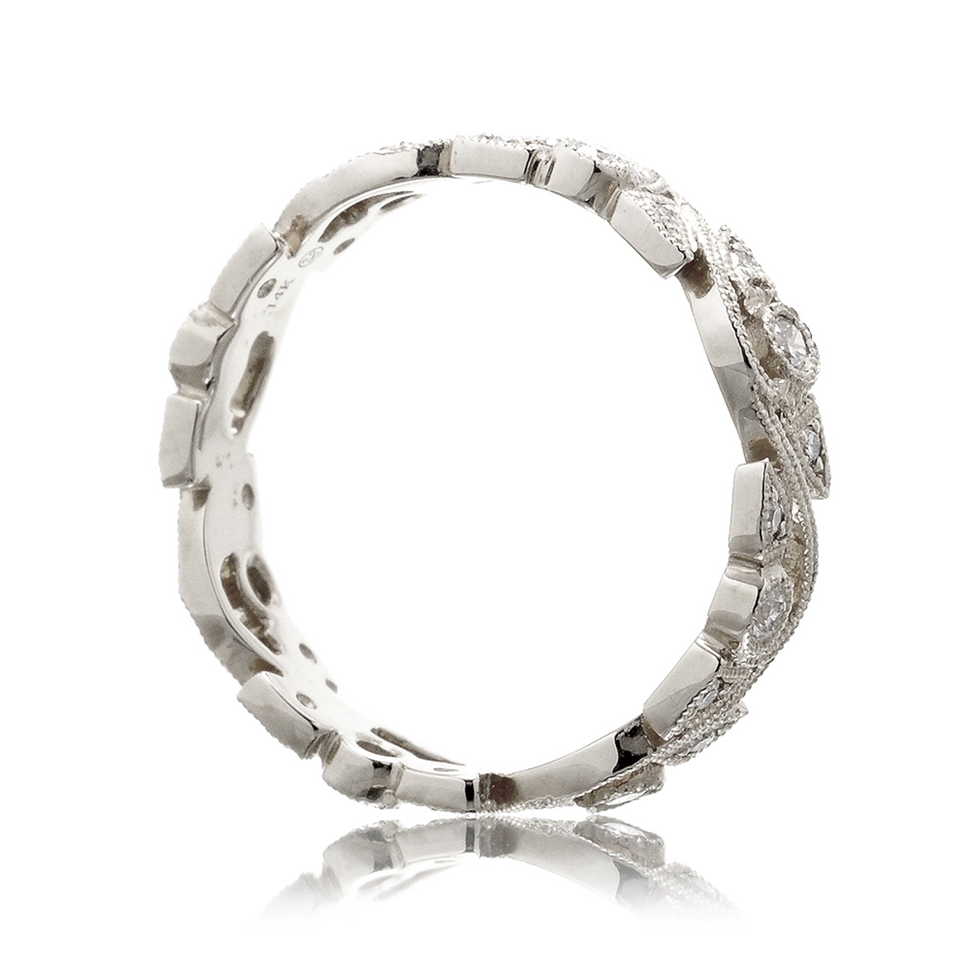 Leaf and vine diamond eternity antique style band white gold or platinum