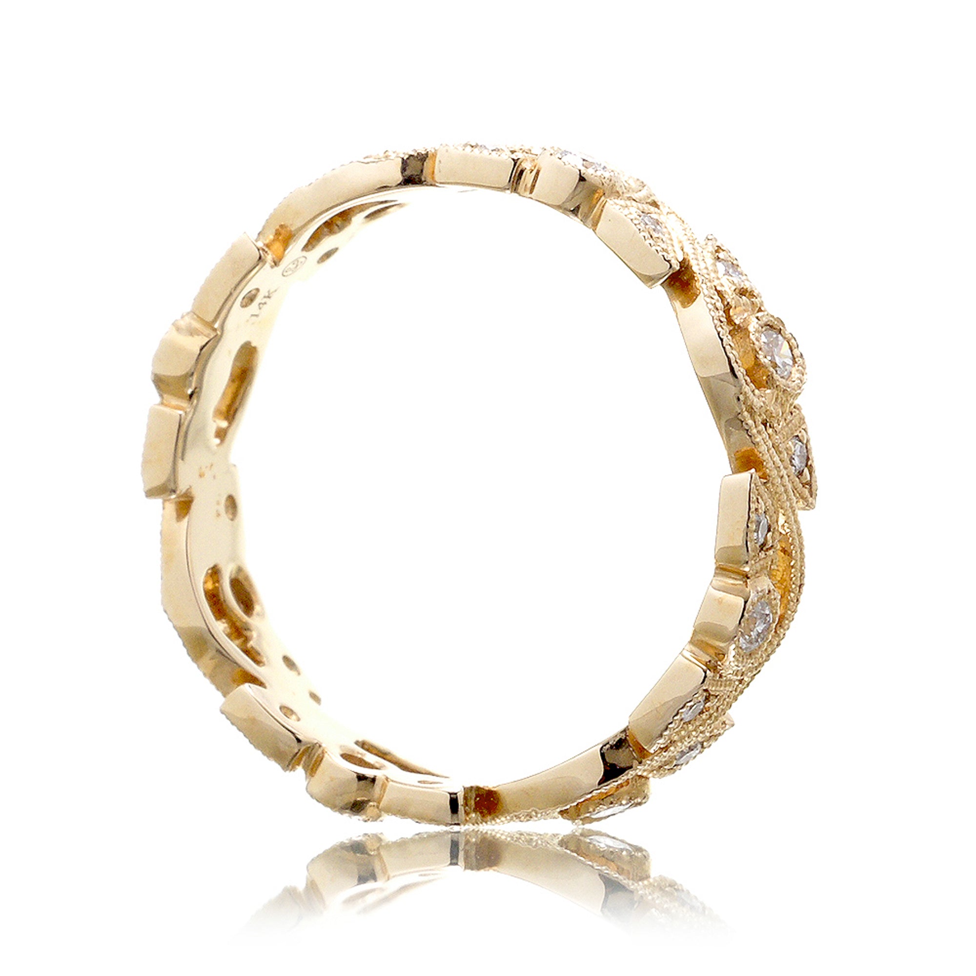 Leaf and vine diamond eternity antique style band yellow gold