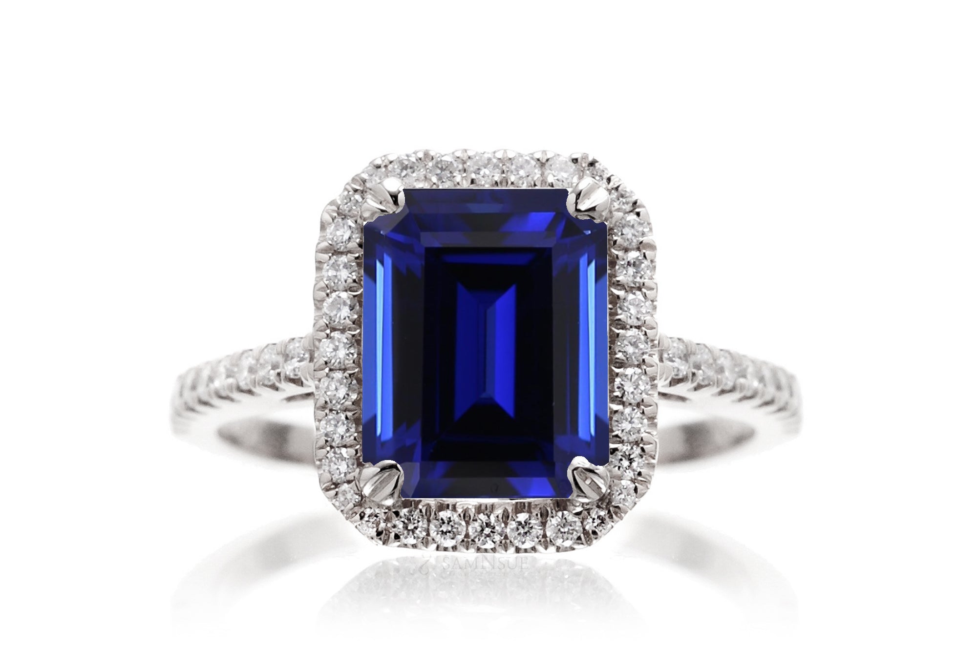 The Signature Emerald Cut Blue Sapphire Ring (Lab Grown)