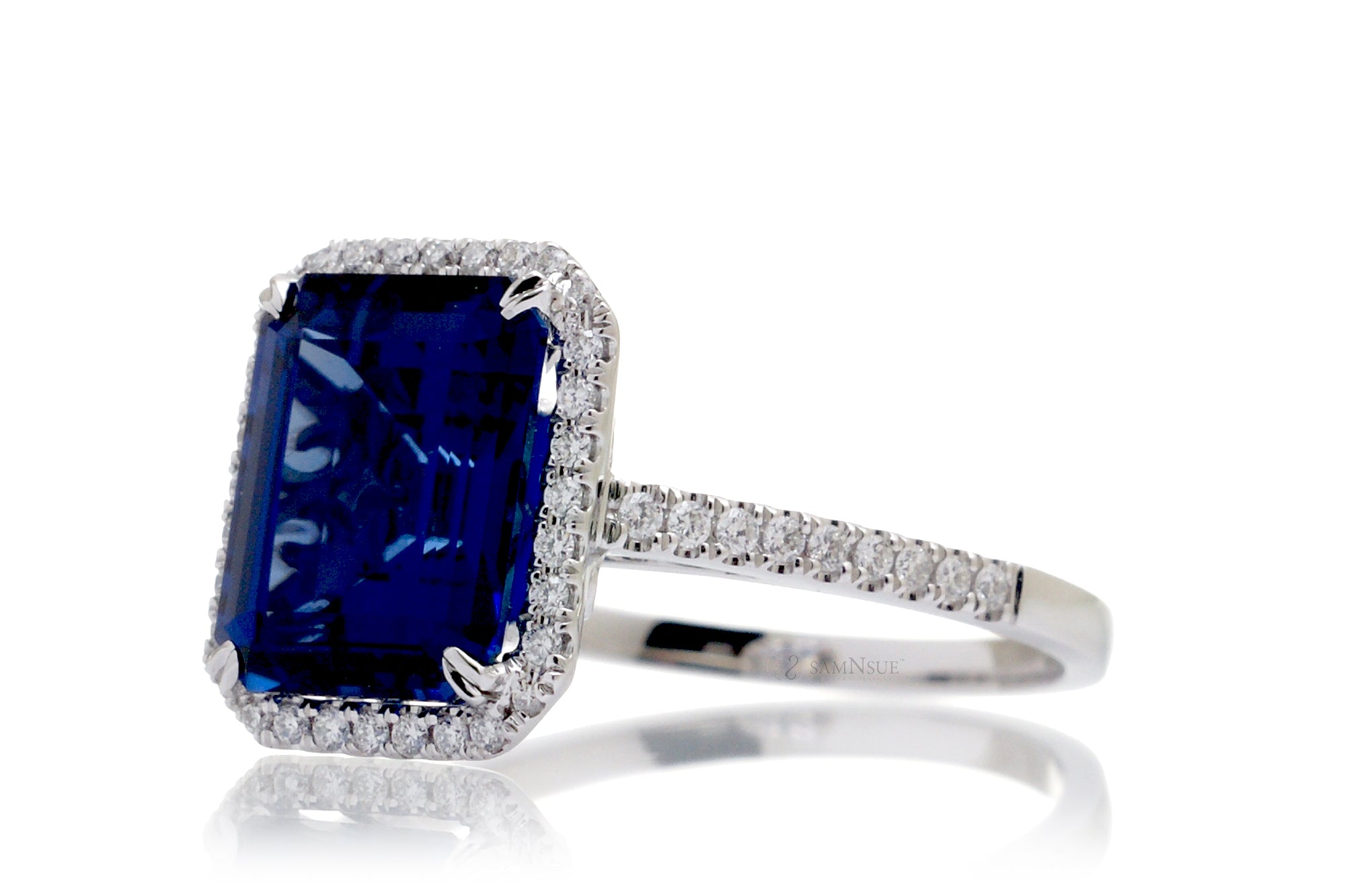 The Signature Emerald Cut Blue Sapphire Ring (Lab Grown)