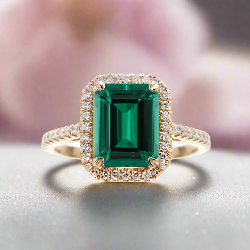 Green emerald diamond ring Clearance