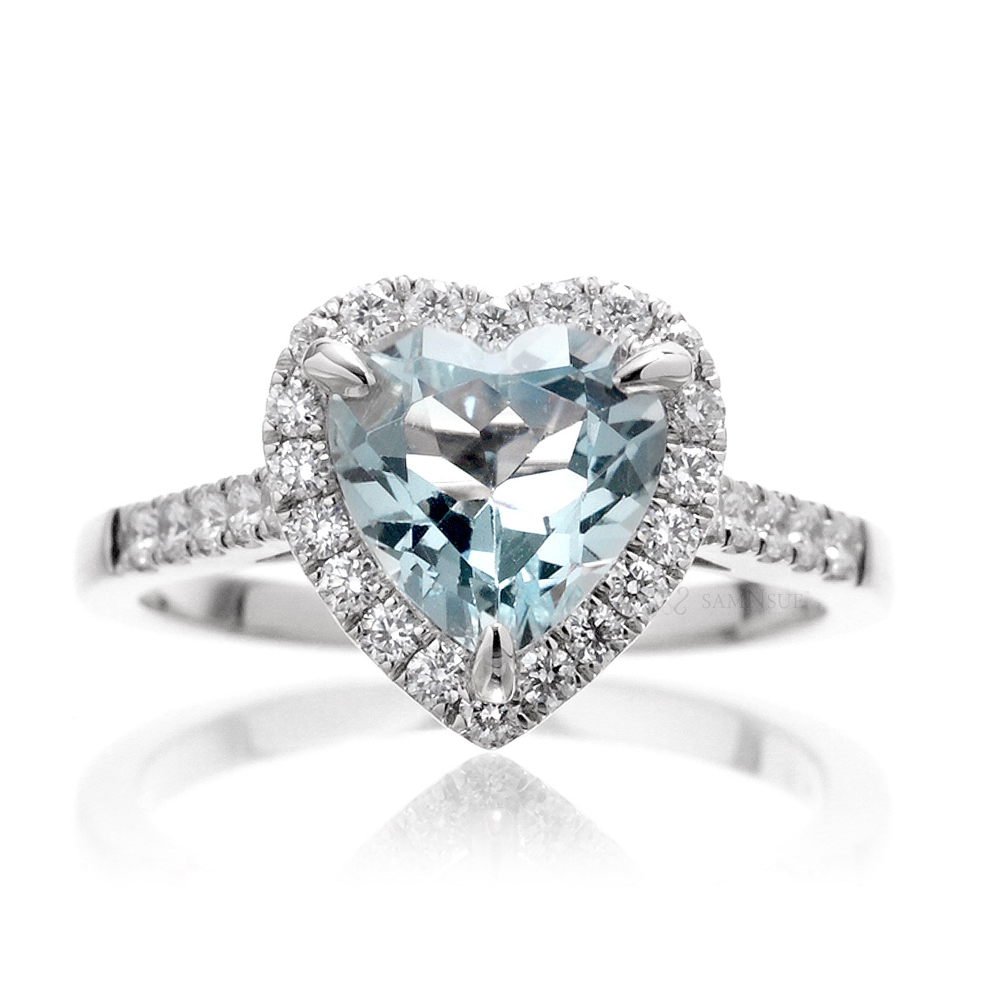 The Alexa Heart Aquamarine Engagement Ring Platinum 8x8 Natural (AA)