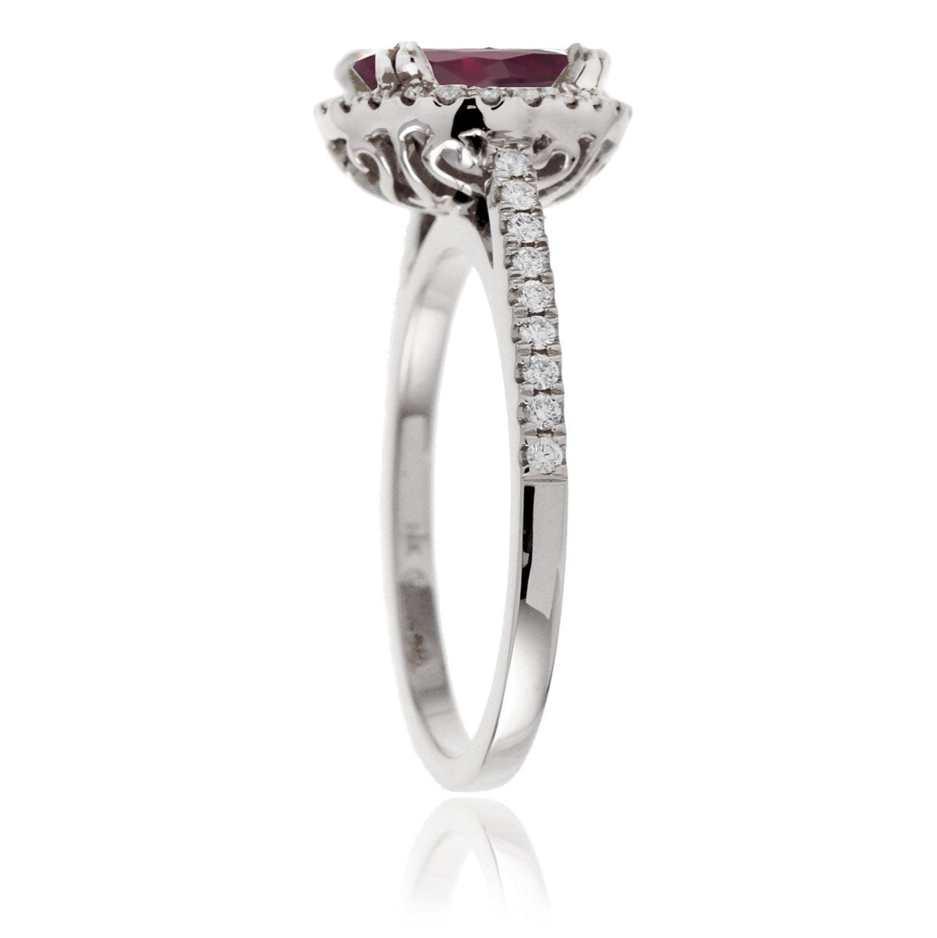 Oval shape ruby diamond engagement ring in white gold