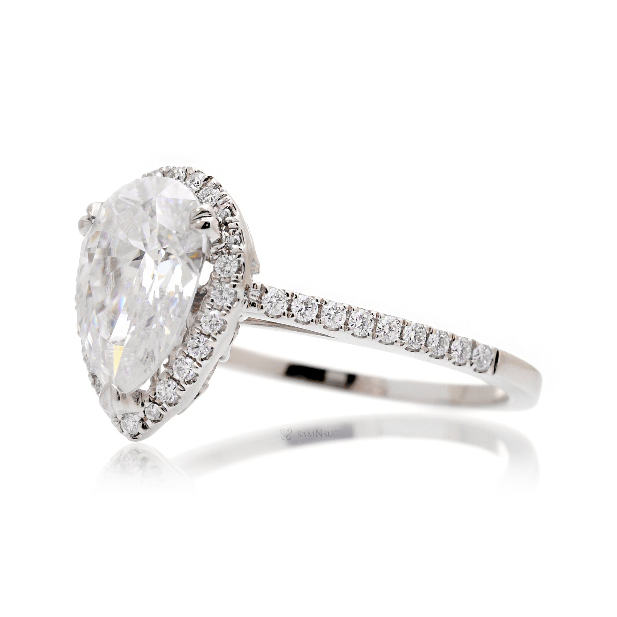 Pear Diamond Halo Engagement Ring | Lab Grown | The Signature In White Gold