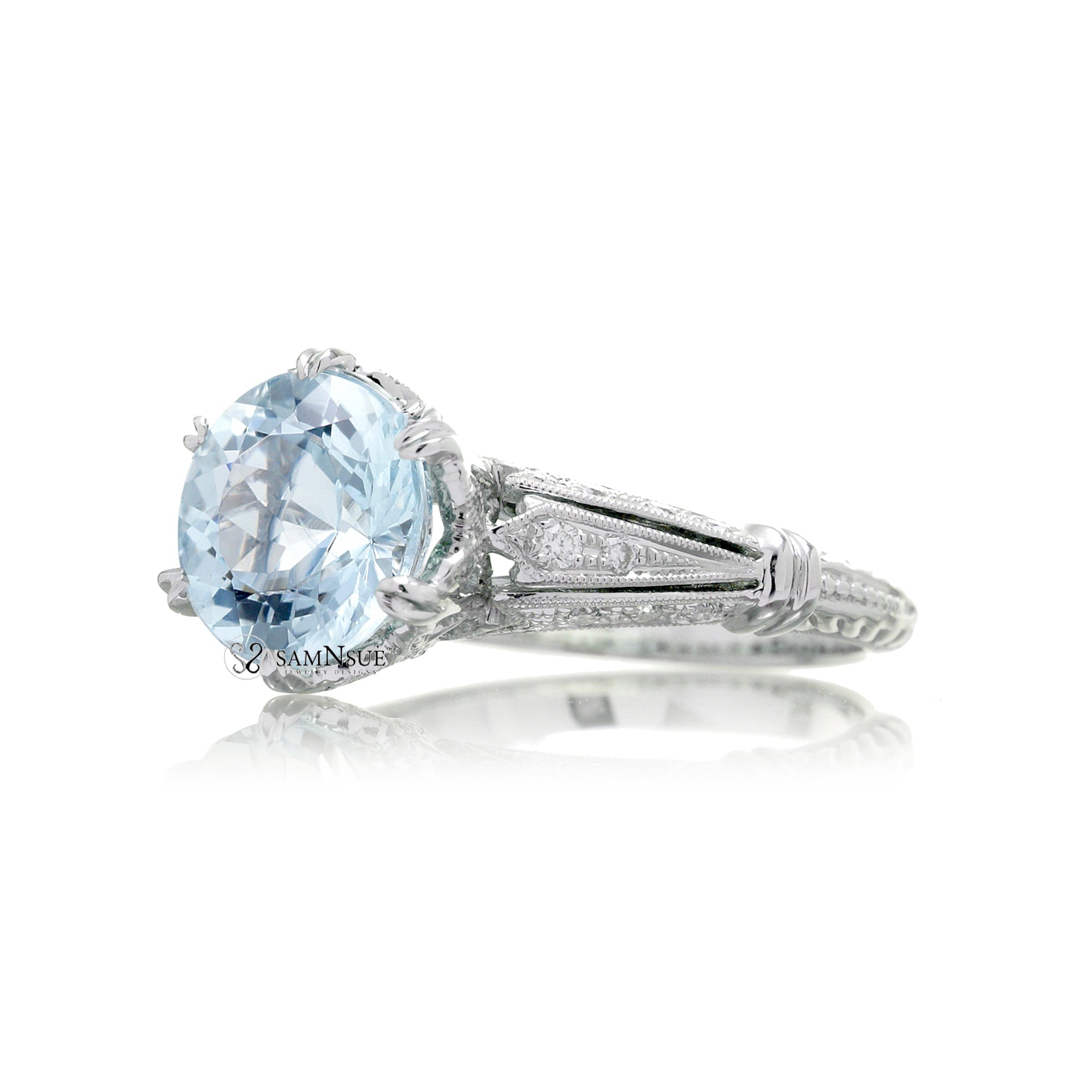 The Crown Round Cut Aquamarine Ring