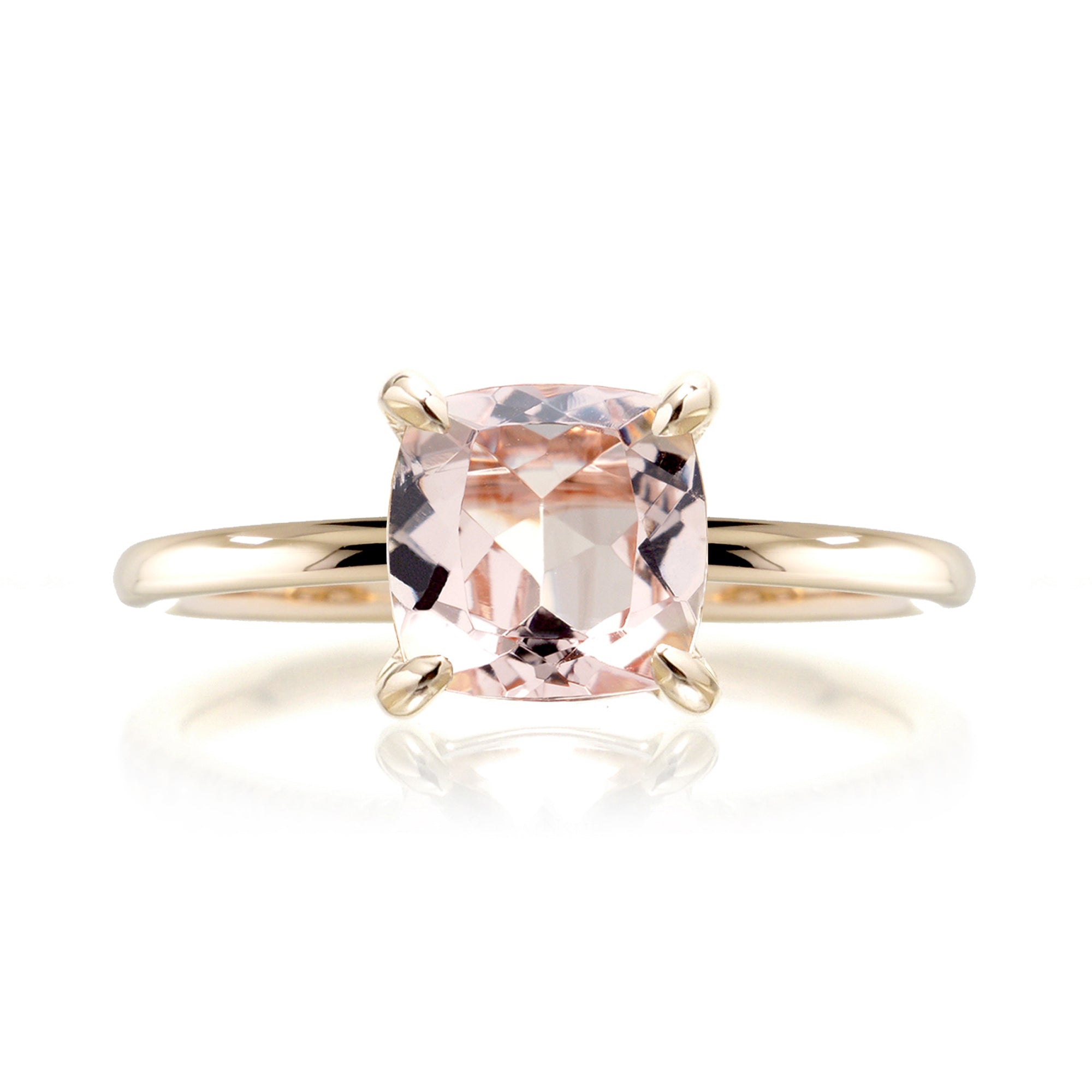 Square cushion morganite diamond band ring in yellow gold - The Ava