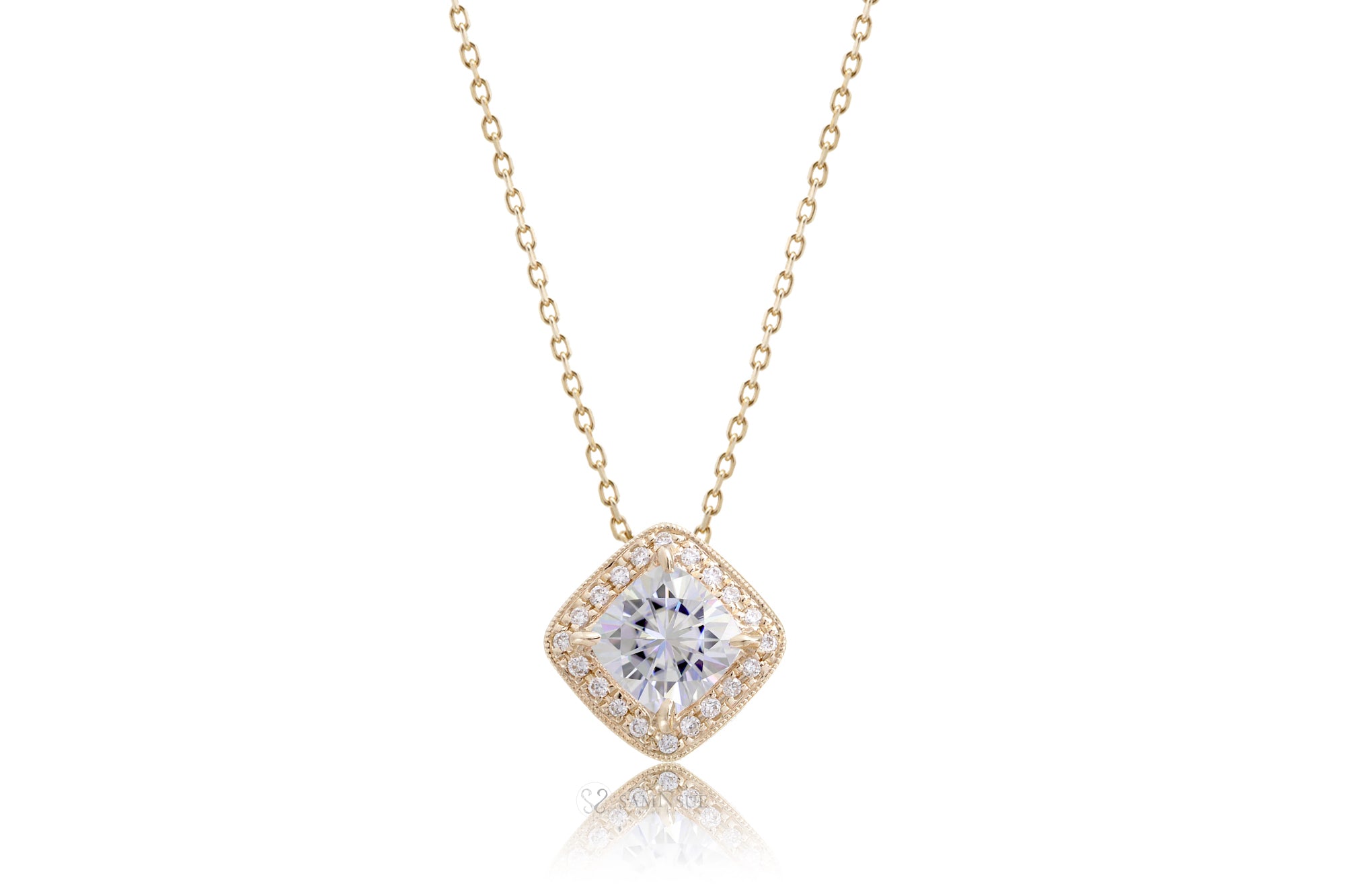 Moissanite Cushion Diamond Halo Pendant