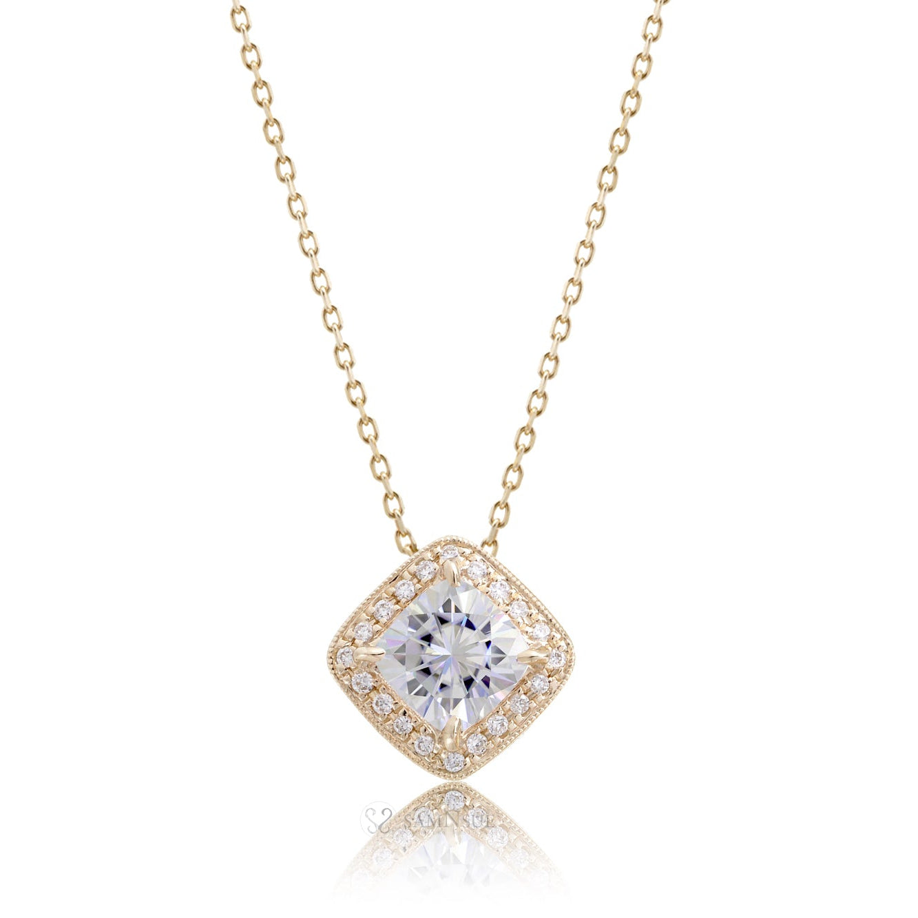 Moissanite Cushion Diamond Halo Pendant